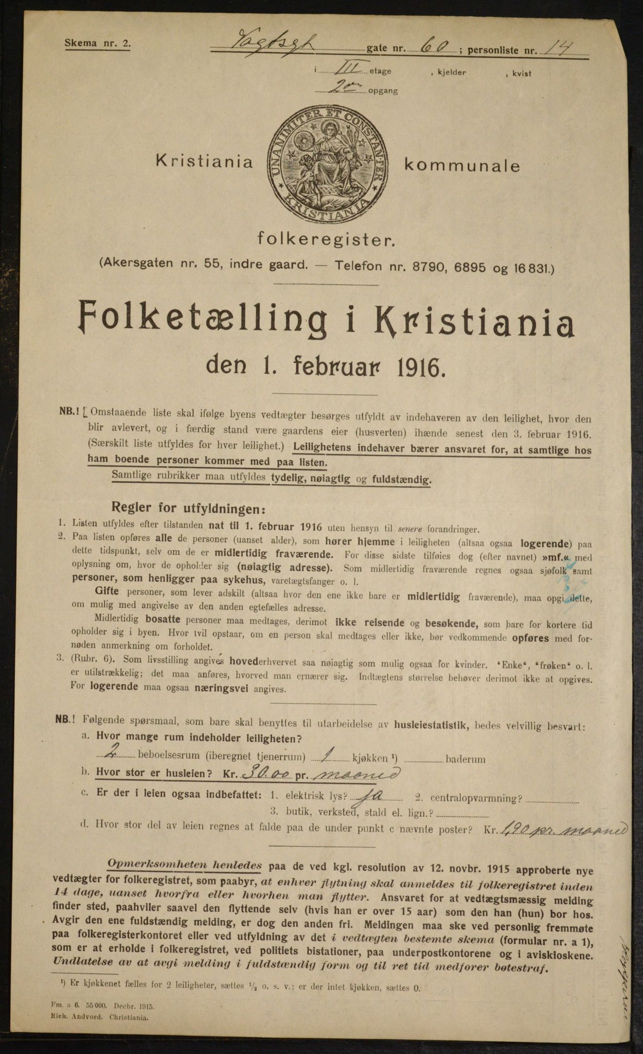 OBA, Municipal Census 1916 for Kristiania, 1916, p. 129039