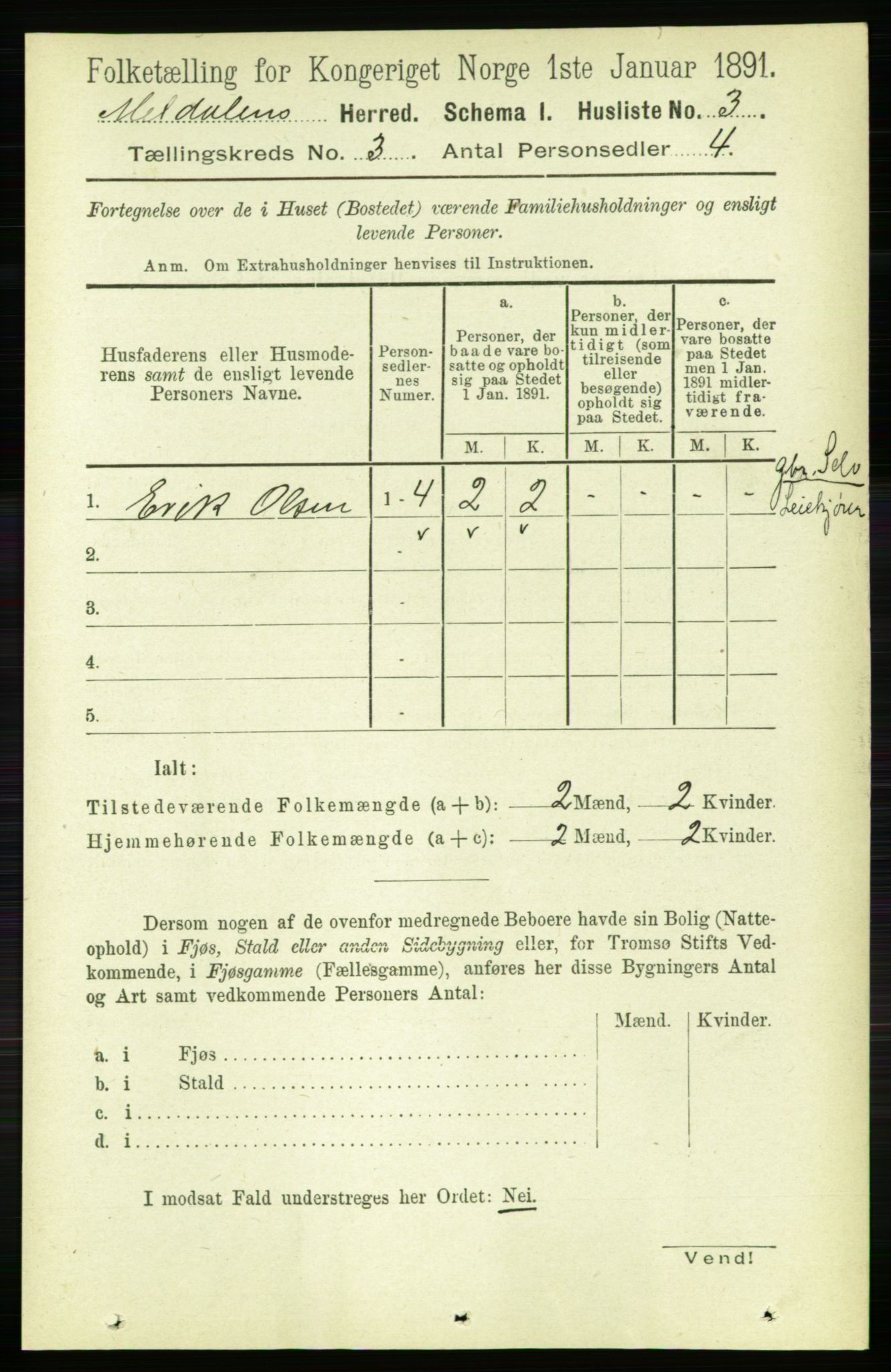 RA, 1891 census for 1636 Meldal, 1891, p. 1704