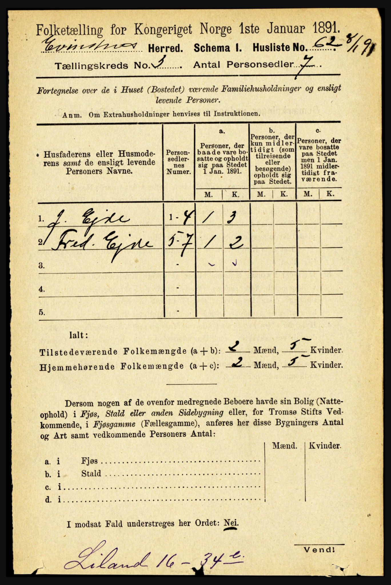 RA, 1891 census for 1853 Evenes, 1891, p. 740