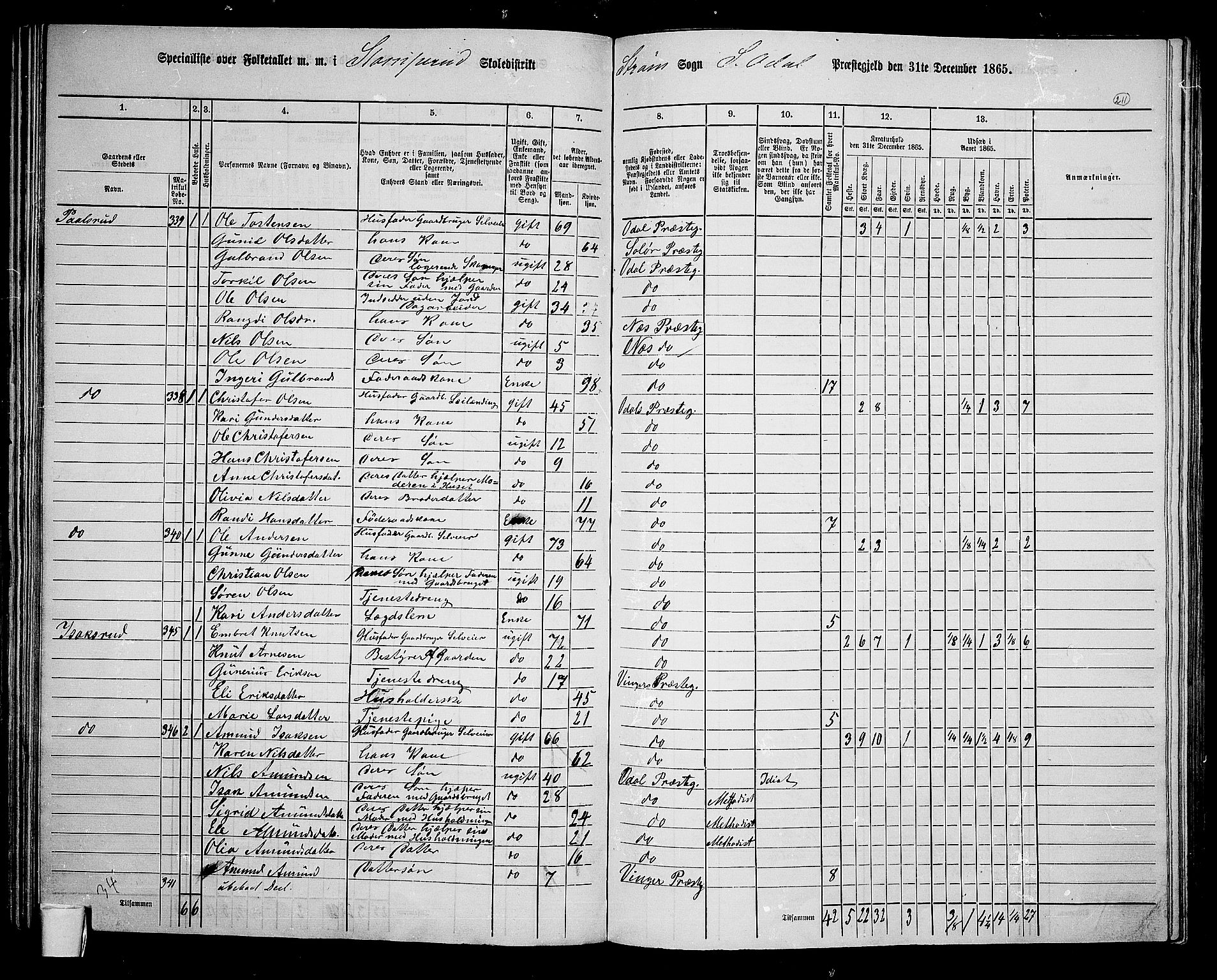 RA, 1865 census for Sør-Odal, 1865, p. 186