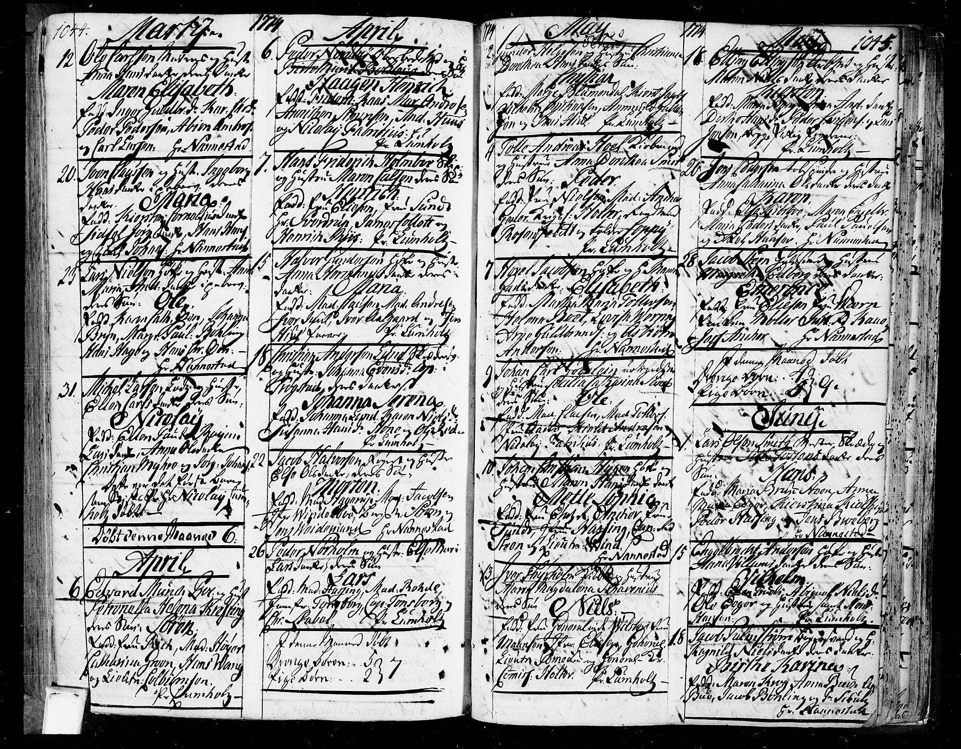 Oslo domkirke Kirkebøker, AV/SAO-A-10752/F/Fa/L0004: Parish register (official) no. 4, 1743-1786, p. 1044-1045