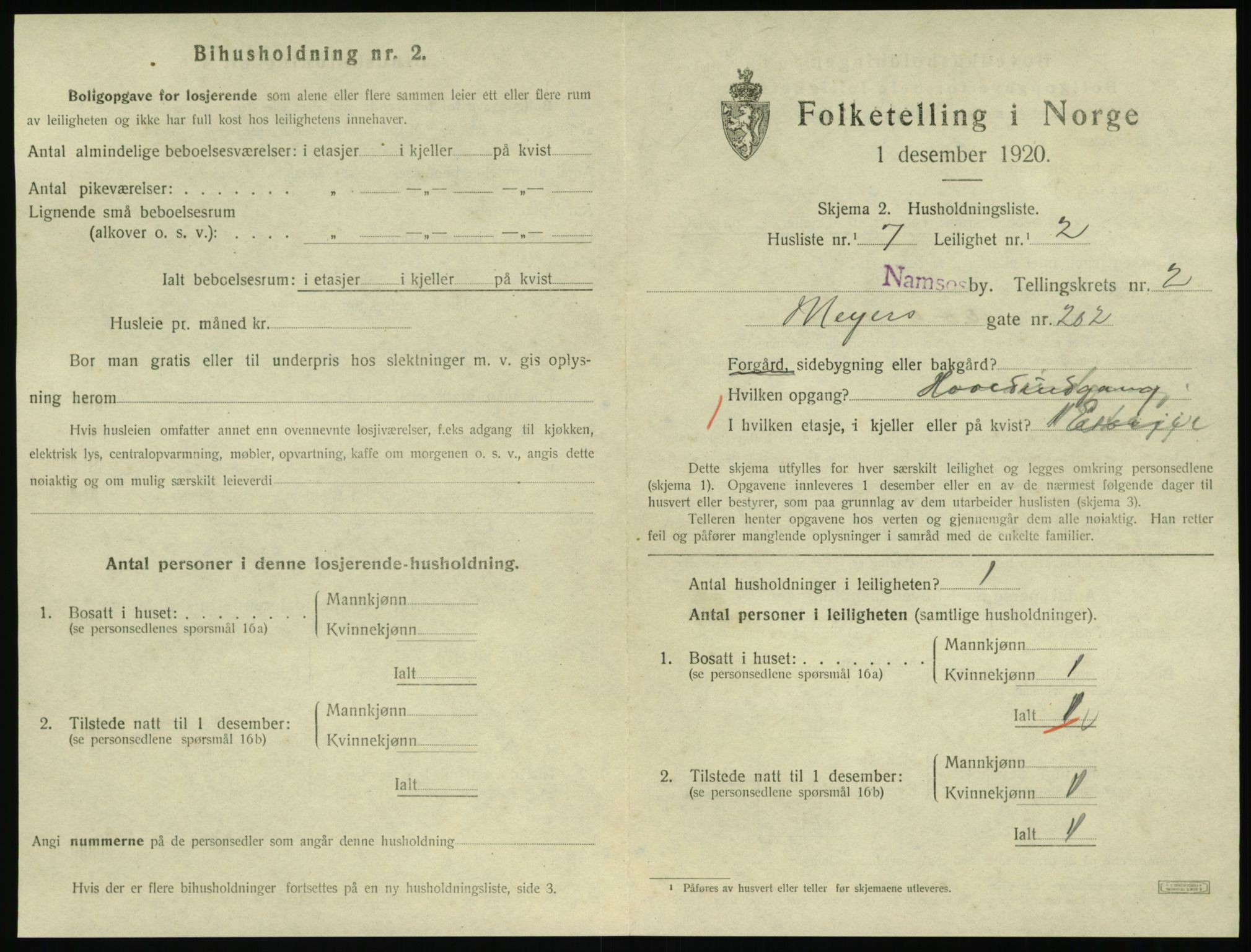 SAT, 1920 census for Namsos, 1920, p. 997
