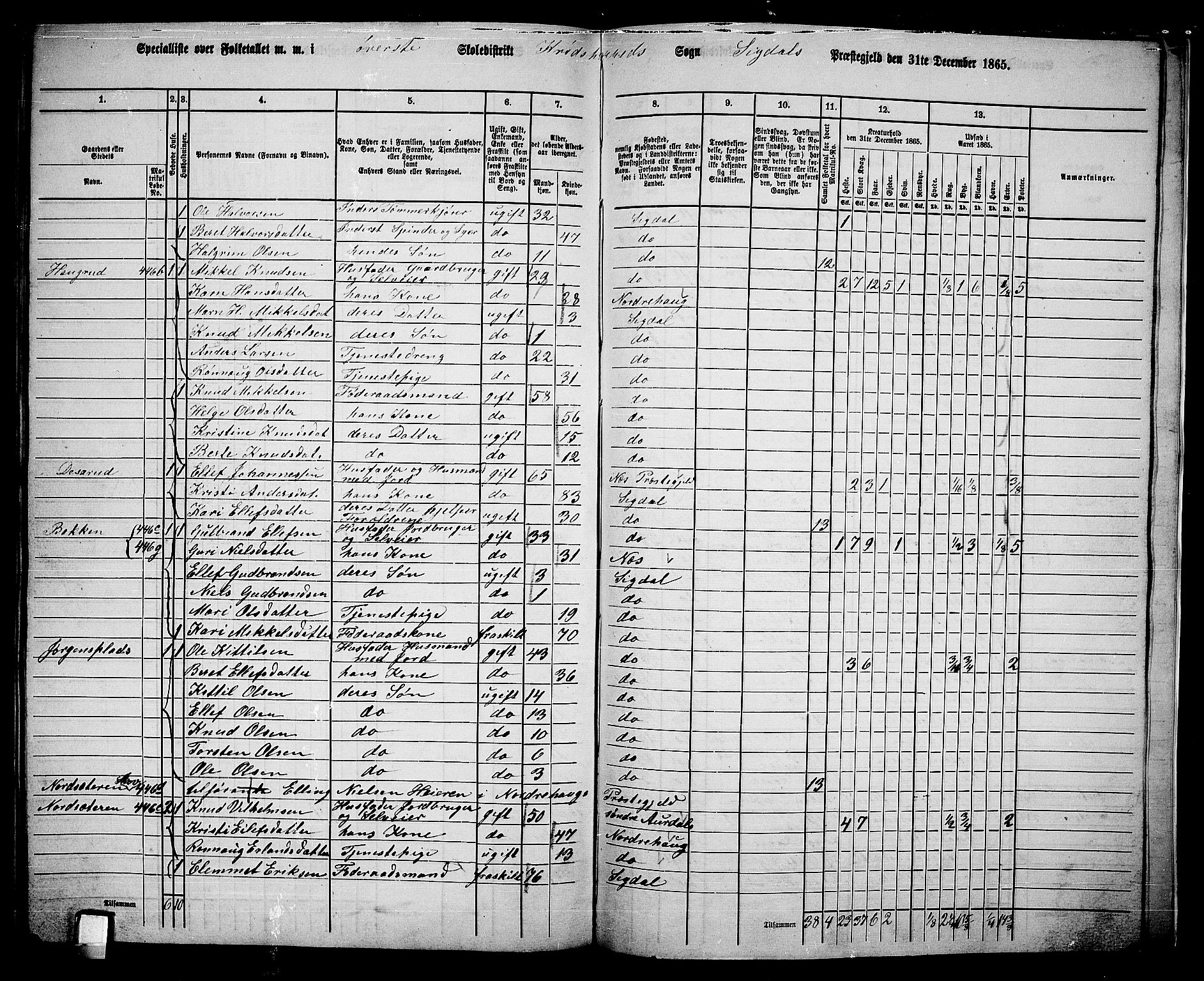 RA, 1865 census for Sigdal, 1865, p. 268