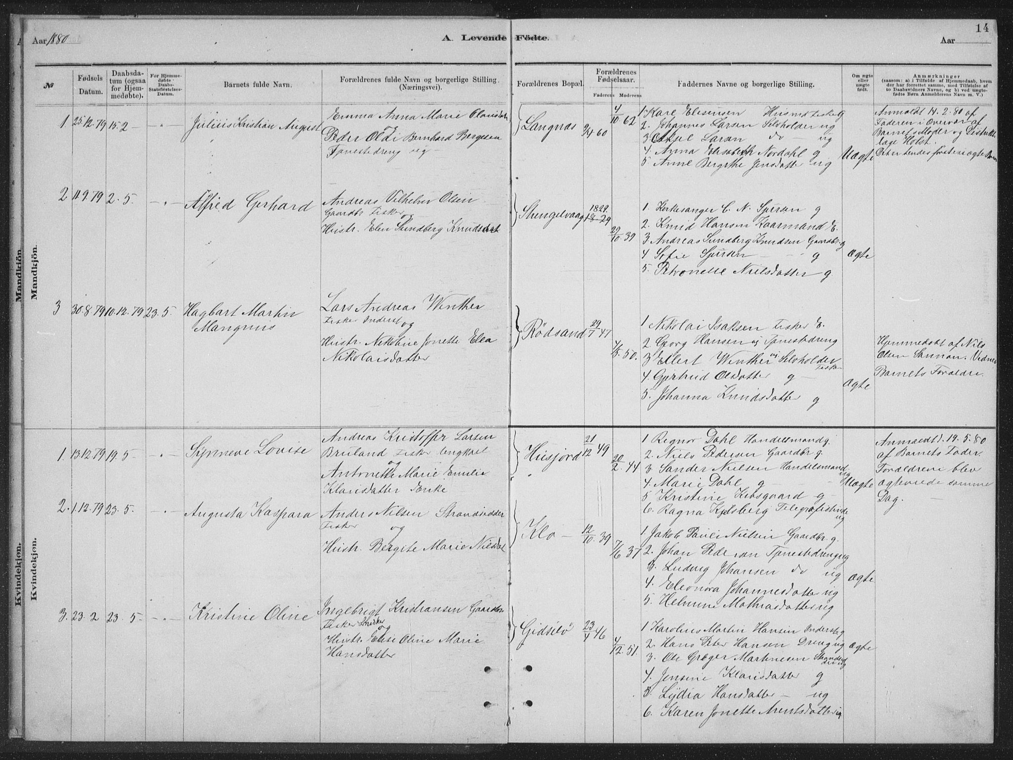 Ministerialprotokoller, klokkerbøker og fødselsregistre - Nordland, AV/SAT-A-1459/894/L1359: Parish register (copy) no. 894C02, 1877-1884, p. 14