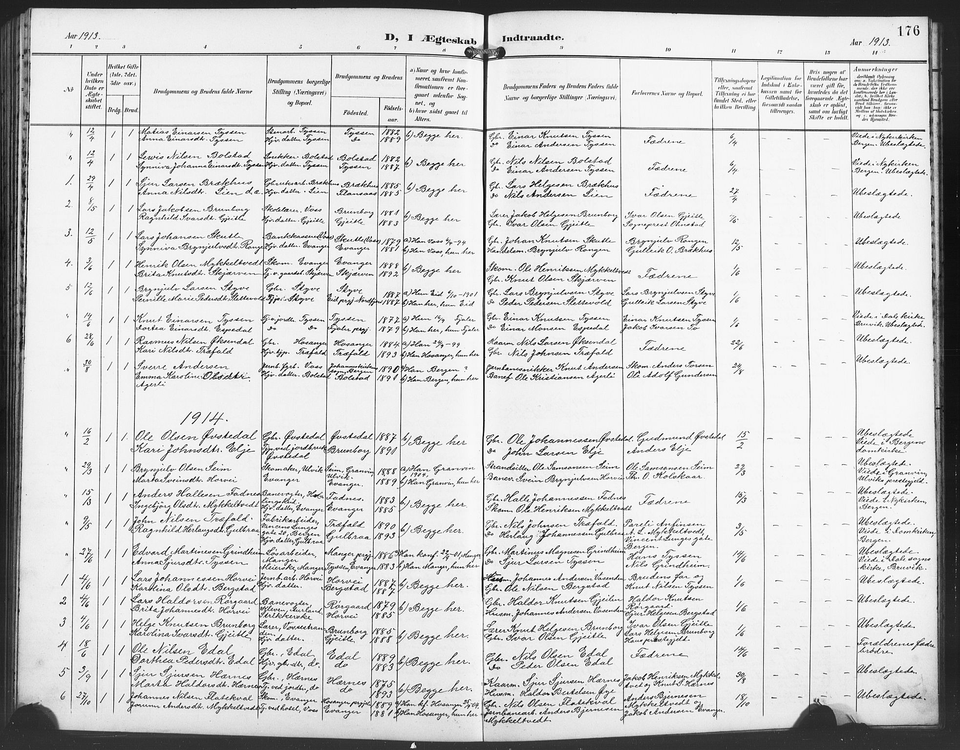 Evanger sokneprestembete, AV/SAB-A-99924: Parish register (copy) no. A 5, 1897-1917, p. 176