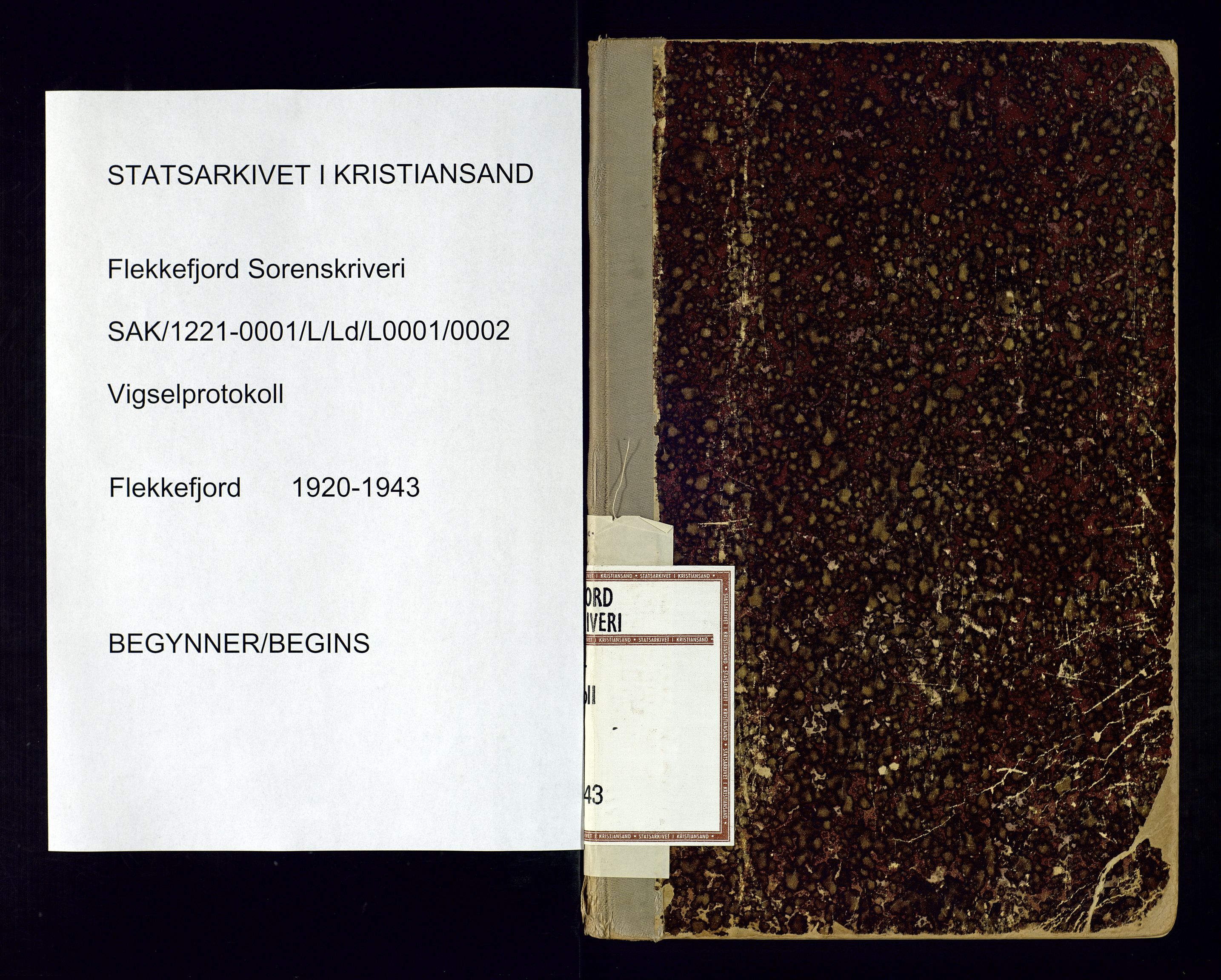 Flekkefjord sorenskriveri, AV/SAK-1221-0001/L/Ld/L0001/0002: Lysings- og vigselprotokoller / Vigselprotokoll, 1920-1943