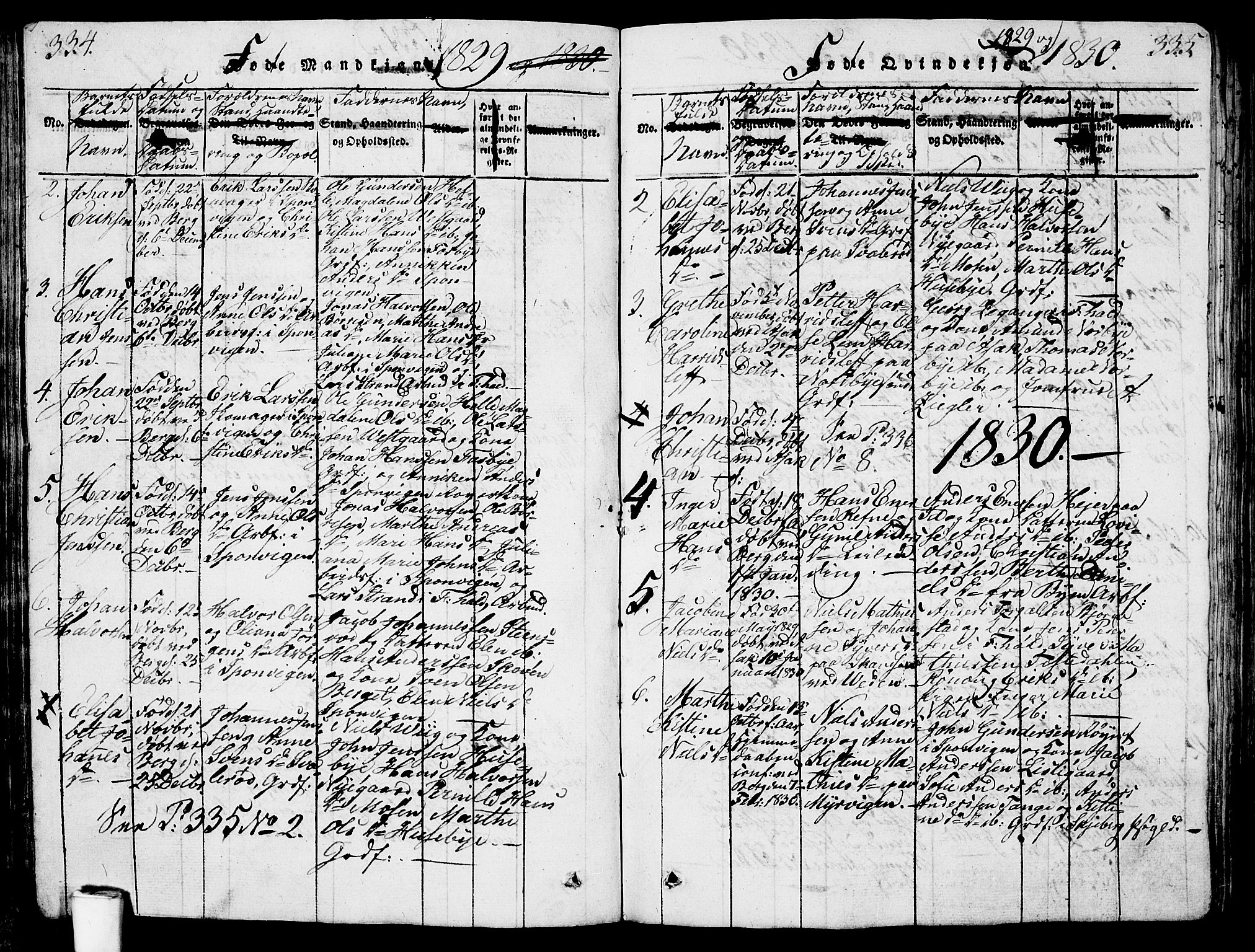 Berg prestekontor Kirkebøker, SAO/A-10902/G/Ga/L0001: Parish register (copy) no. I 1, 1815-1832, p. 334-335
