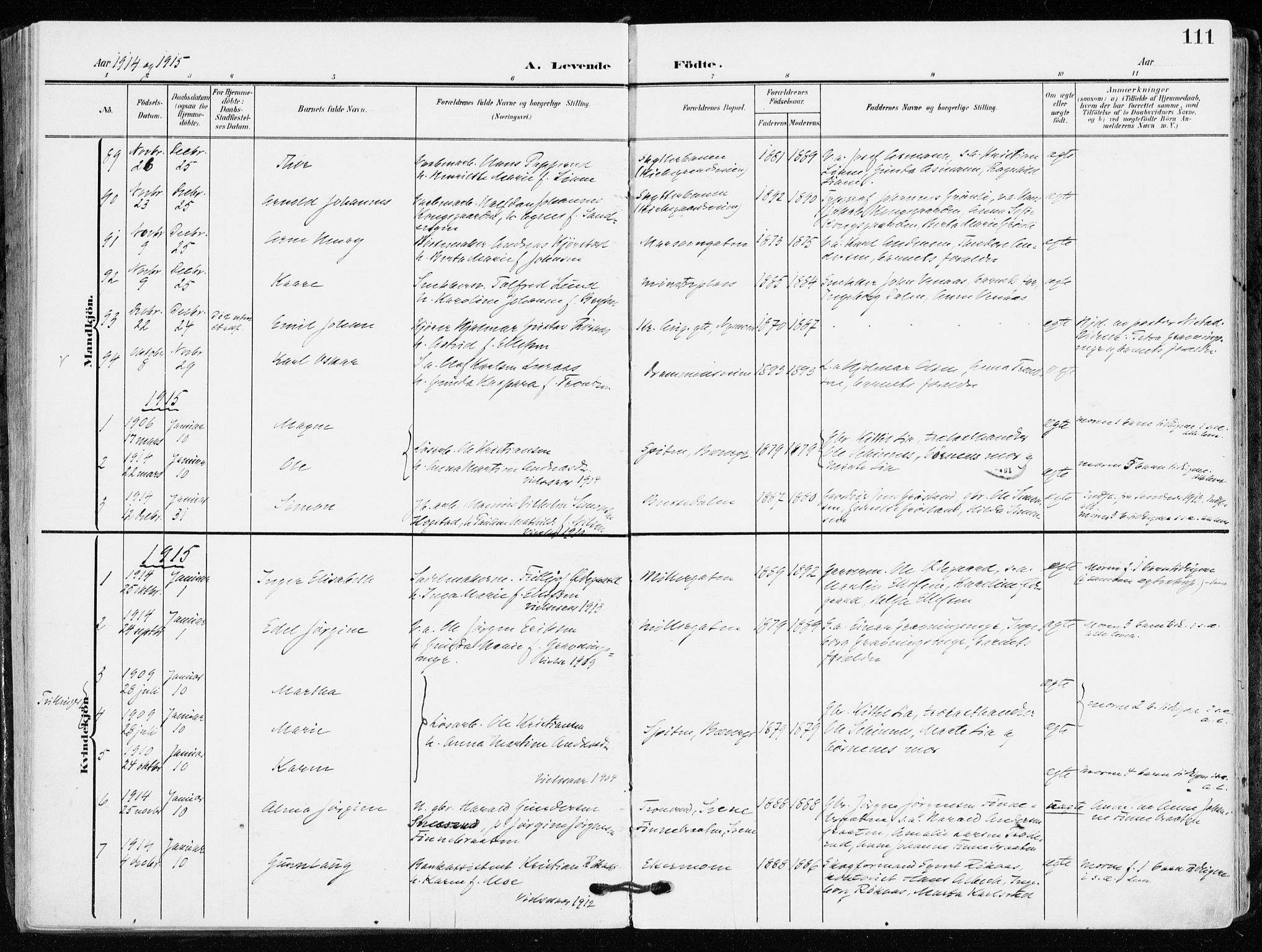 Kongsberg kirkebøker, SAKO/A-22/F/Fb/L0004: Parish register (official) no. II 4, 1906-1918, p. 111