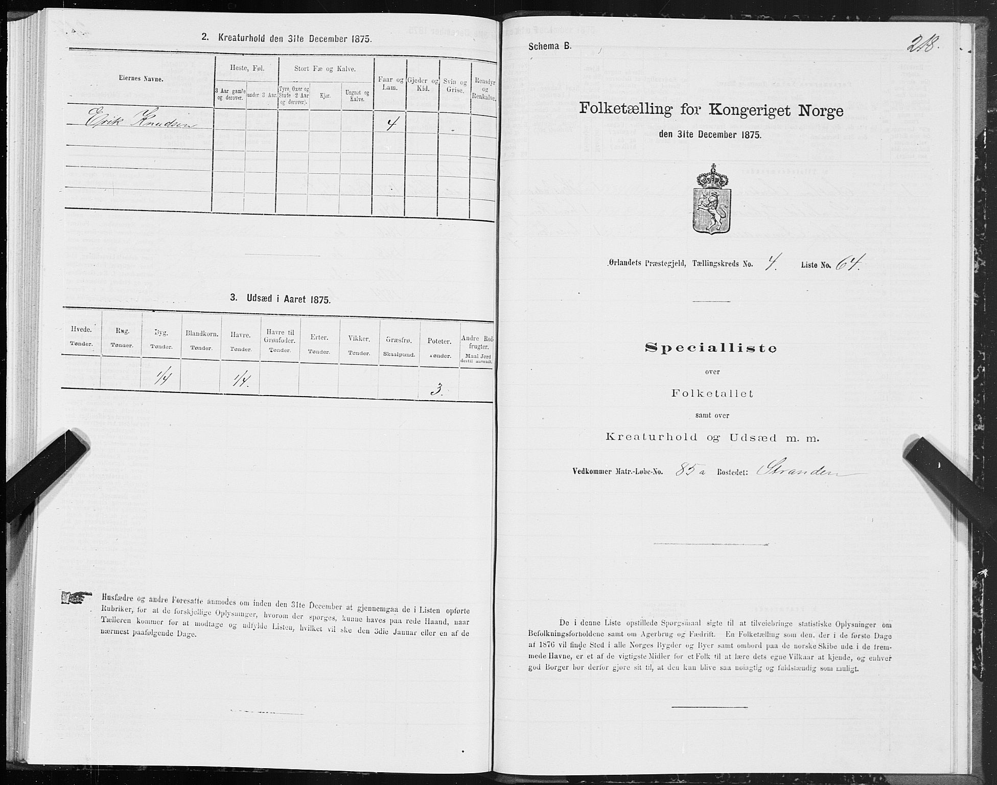 SAT, 1875 census for 1621P Ørland, 1875, p. 2218