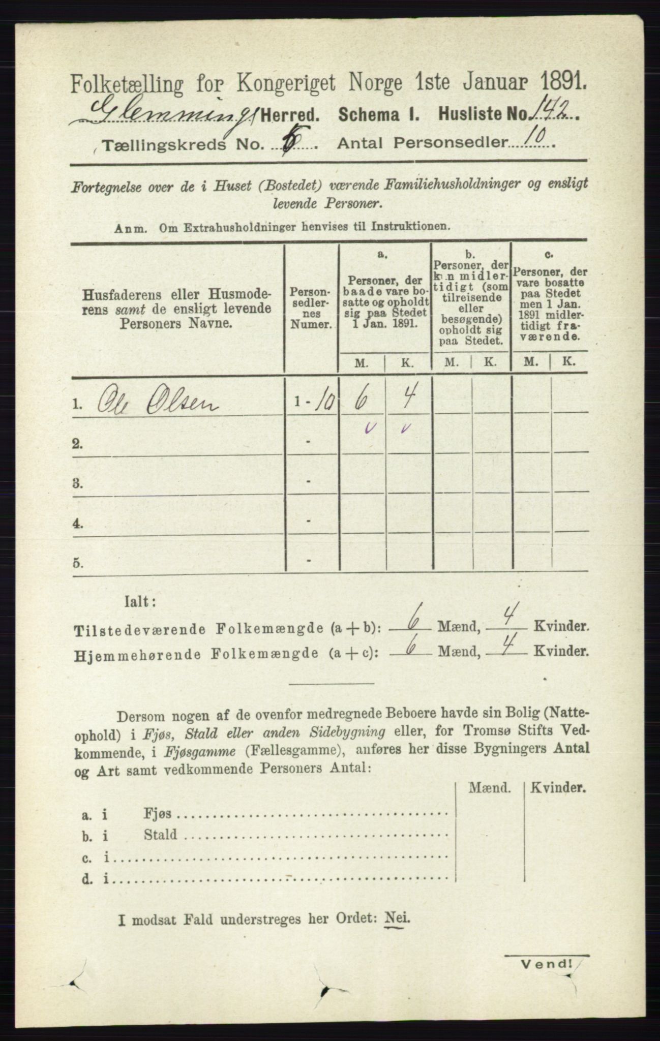 RA, 1891 census for 0132 Glemmen, 1891, p. 6039