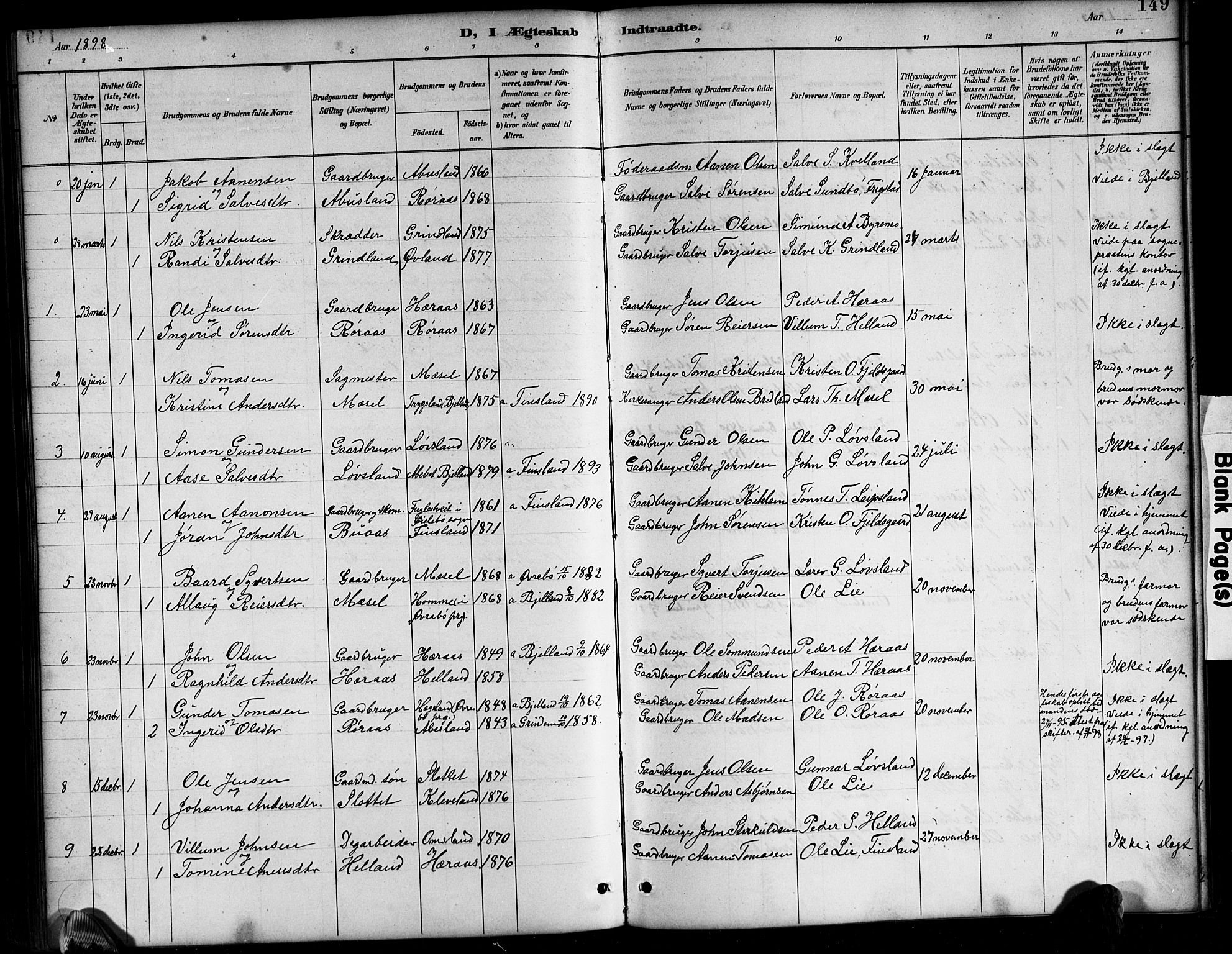 Bjelland sokneprestkontor, SAK/1111-0005/F/Fb/Fbb/L0005: Parish register (copy) no. B 5, 1887-1918, p. 149