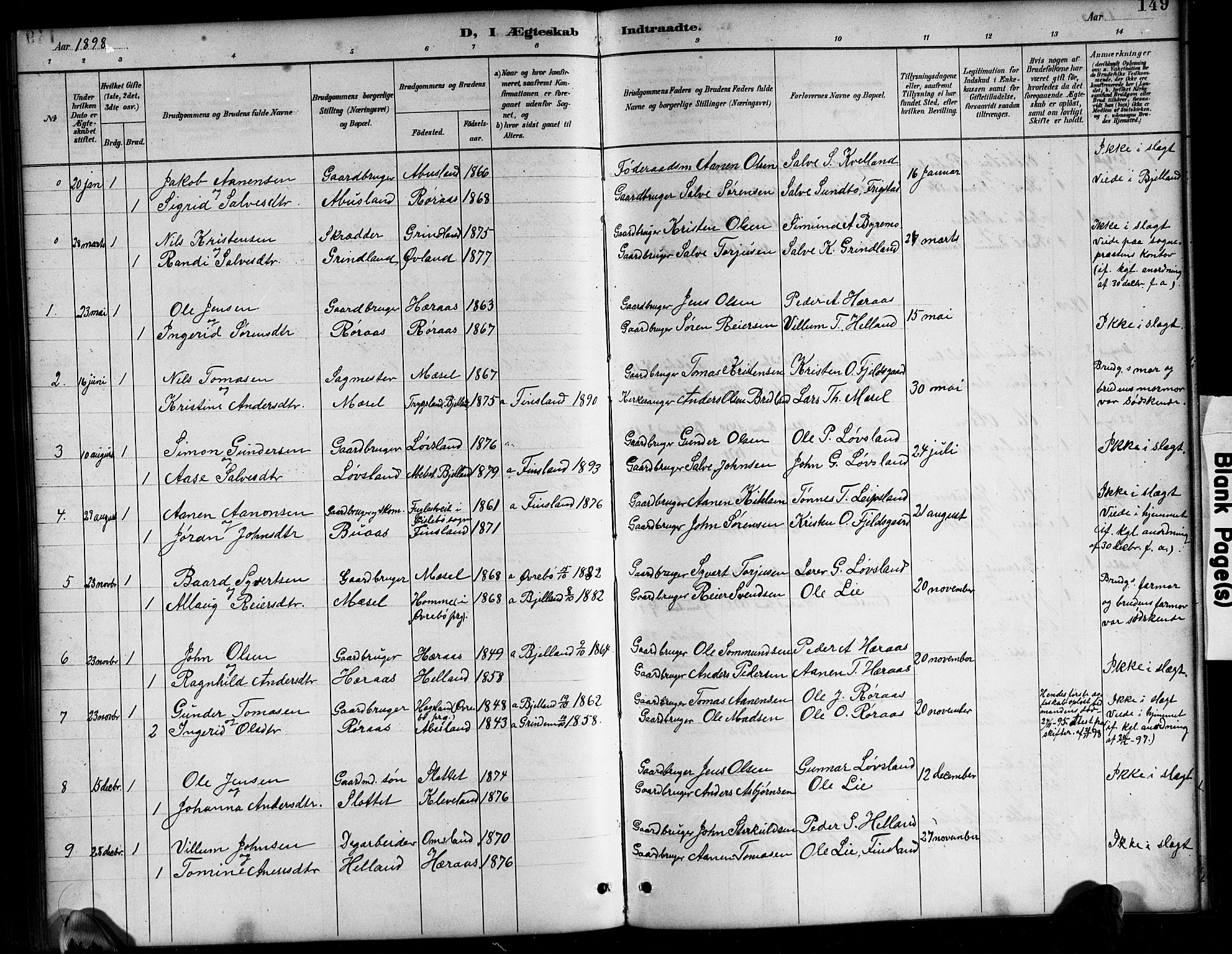 Bjelland sokneprestkontor, AV/SAK-1111-0005/F/Fb/Fbb/L0005: Parish register (copy) no. B 5, 1887-1918, p. 149