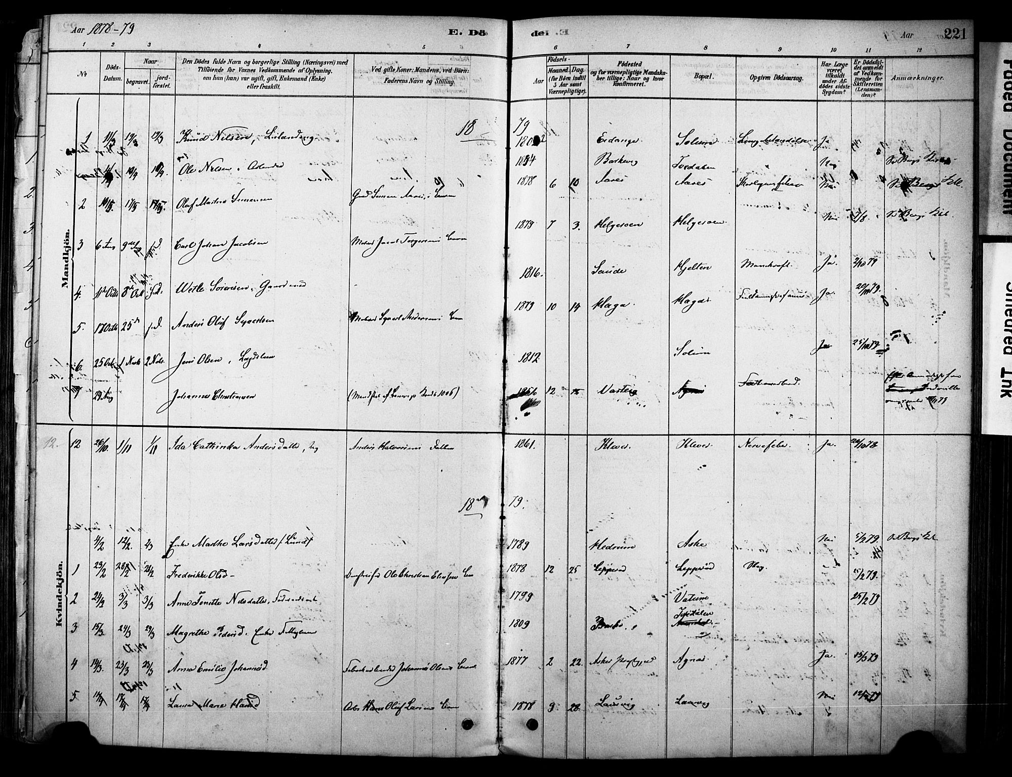 Brunlanes kirkebøker, AV/SAKO-A-342/F/Fc/L0001: Parish register (official) no. III 1, 1878-1899, p. 221