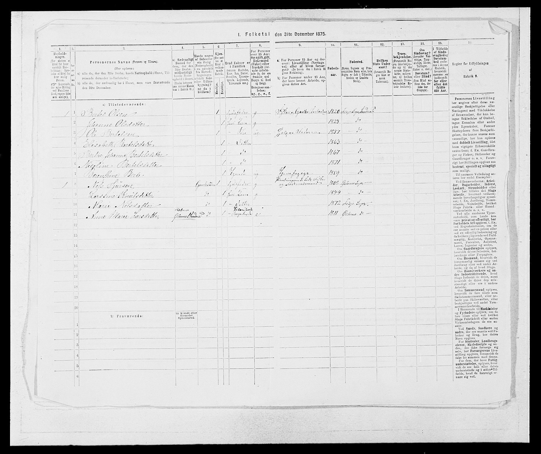 SAB, 1875 census for 1263P Lindås, 1875, p. 2412