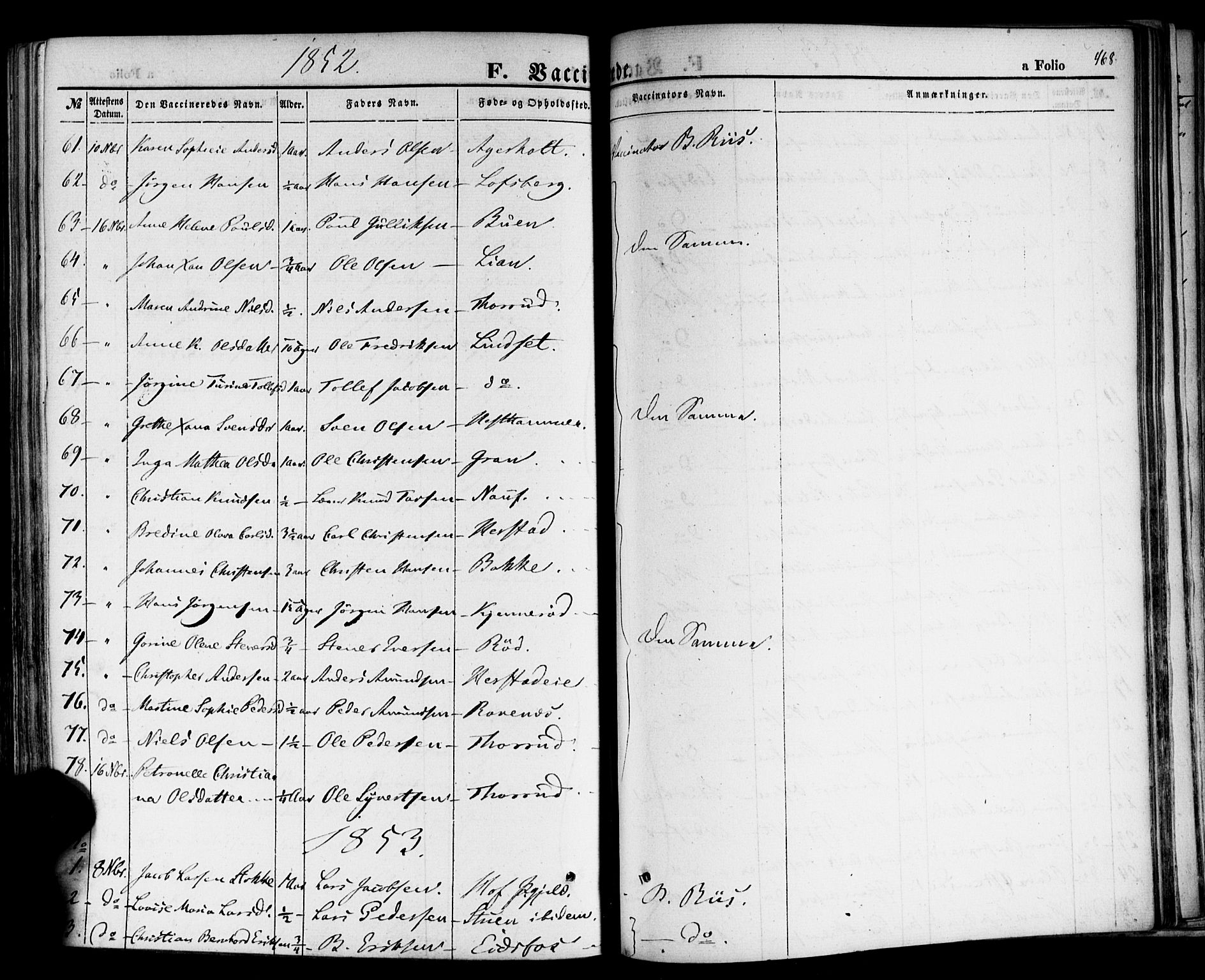 Hof kirkebøker, SAKO/A-64/F/Fa/L0006: Parish register (official) no. I 6, 1851-1877, p. 468