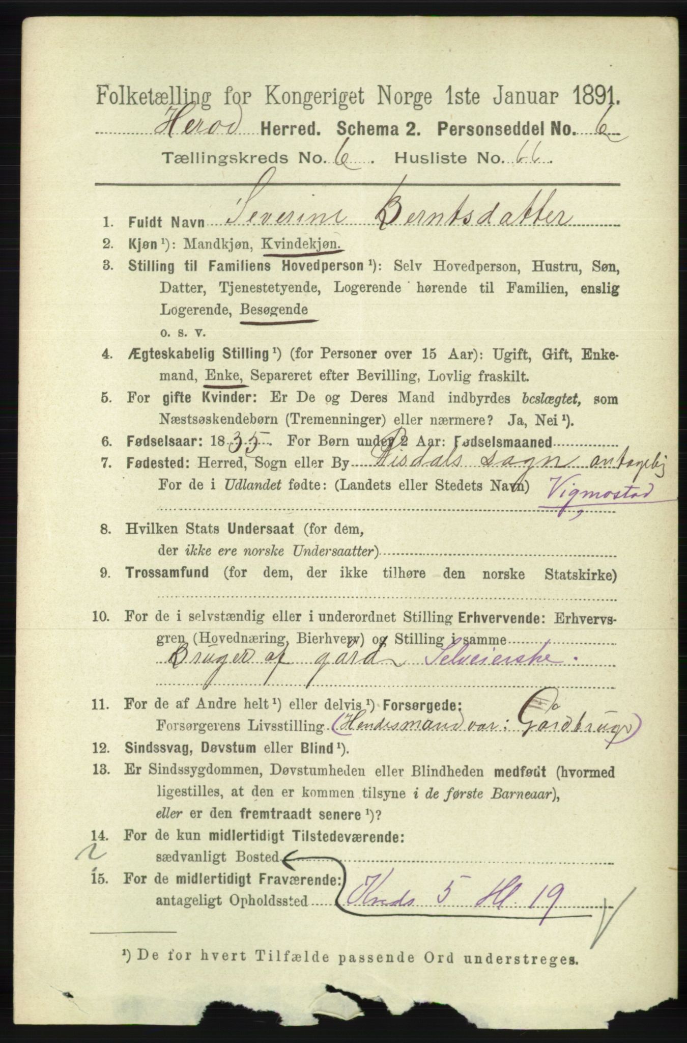 RA, 1891 census for 1039 Herad, 1891, p. 2715