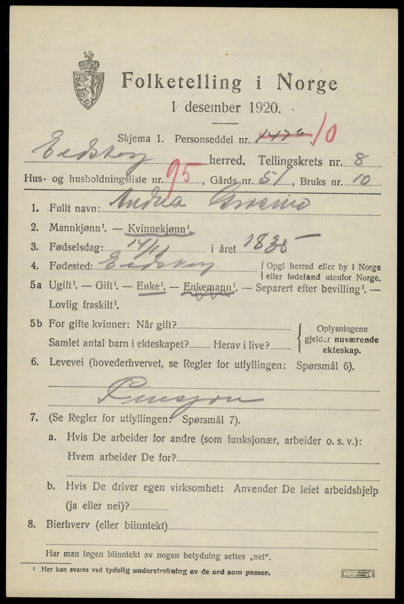 SAH, 1920 census for Eidskog, 1920, p. 9997