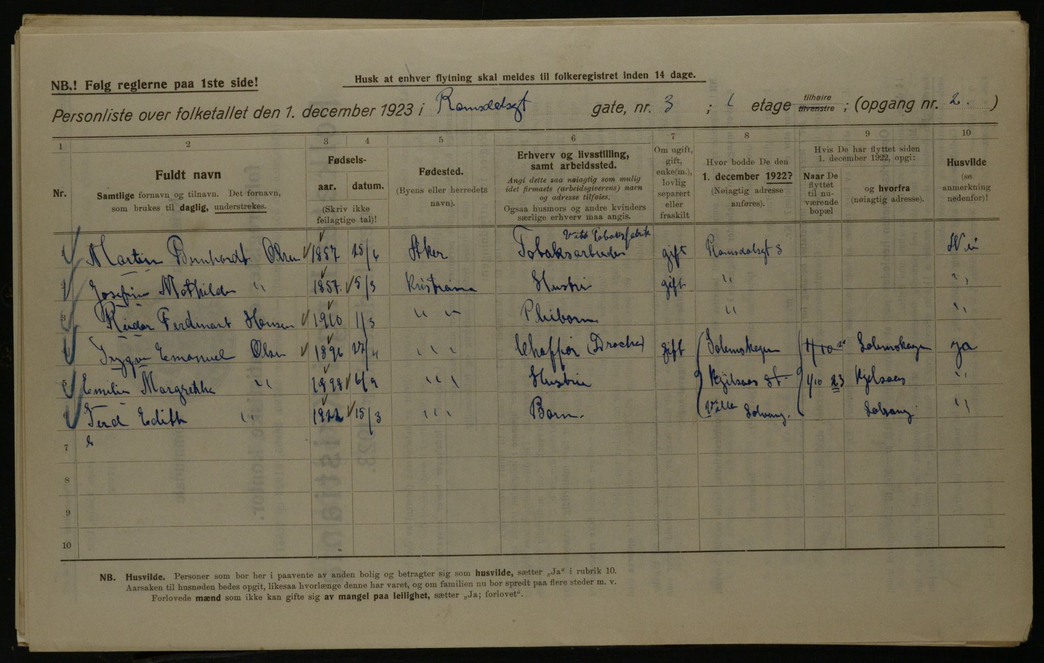 OBA, Municipal Census 1923 for Kristiania, 1923, p. 91883