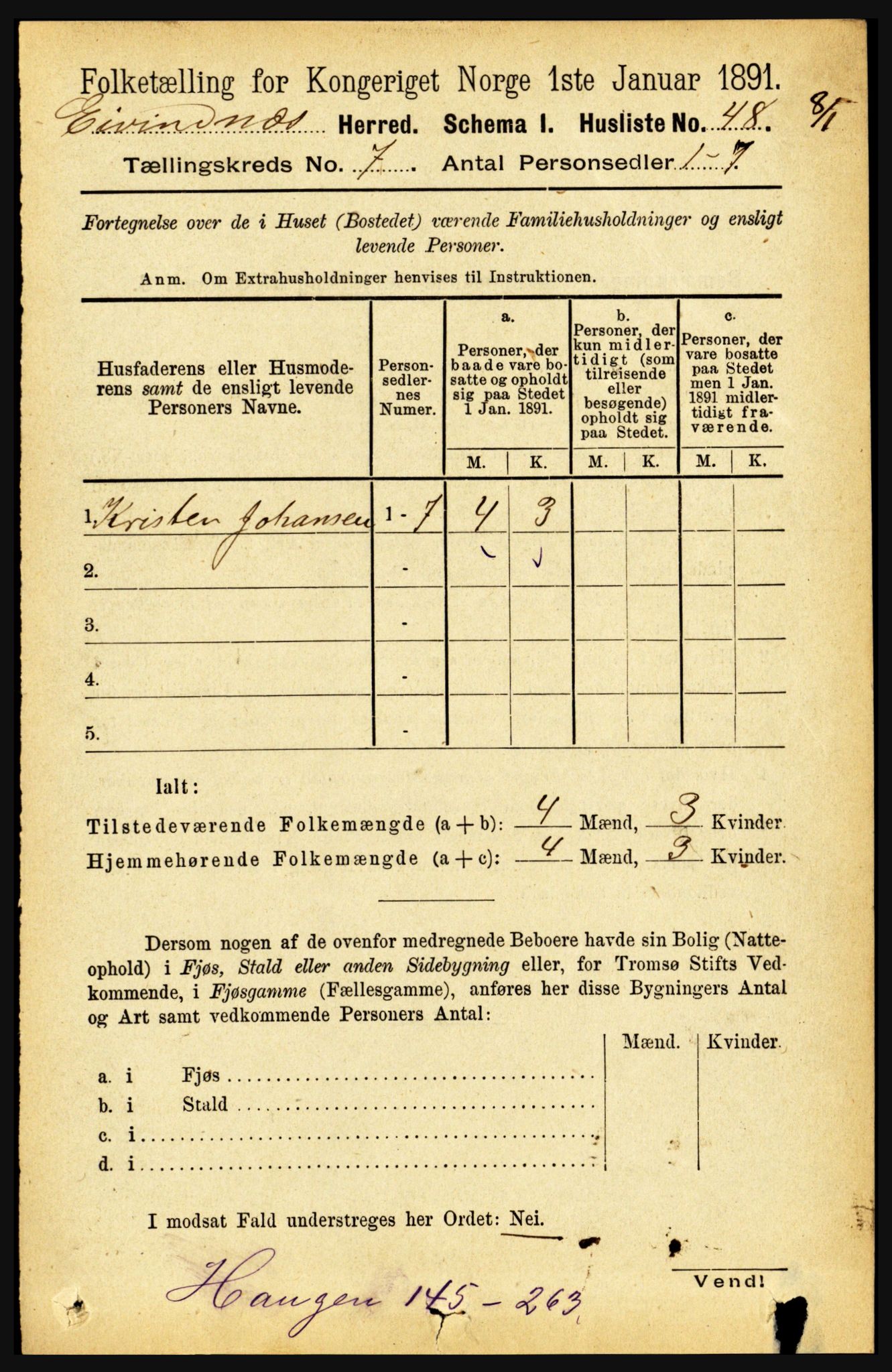 RA, 1891 census for 1853 Evenes, 1891, p. 2169