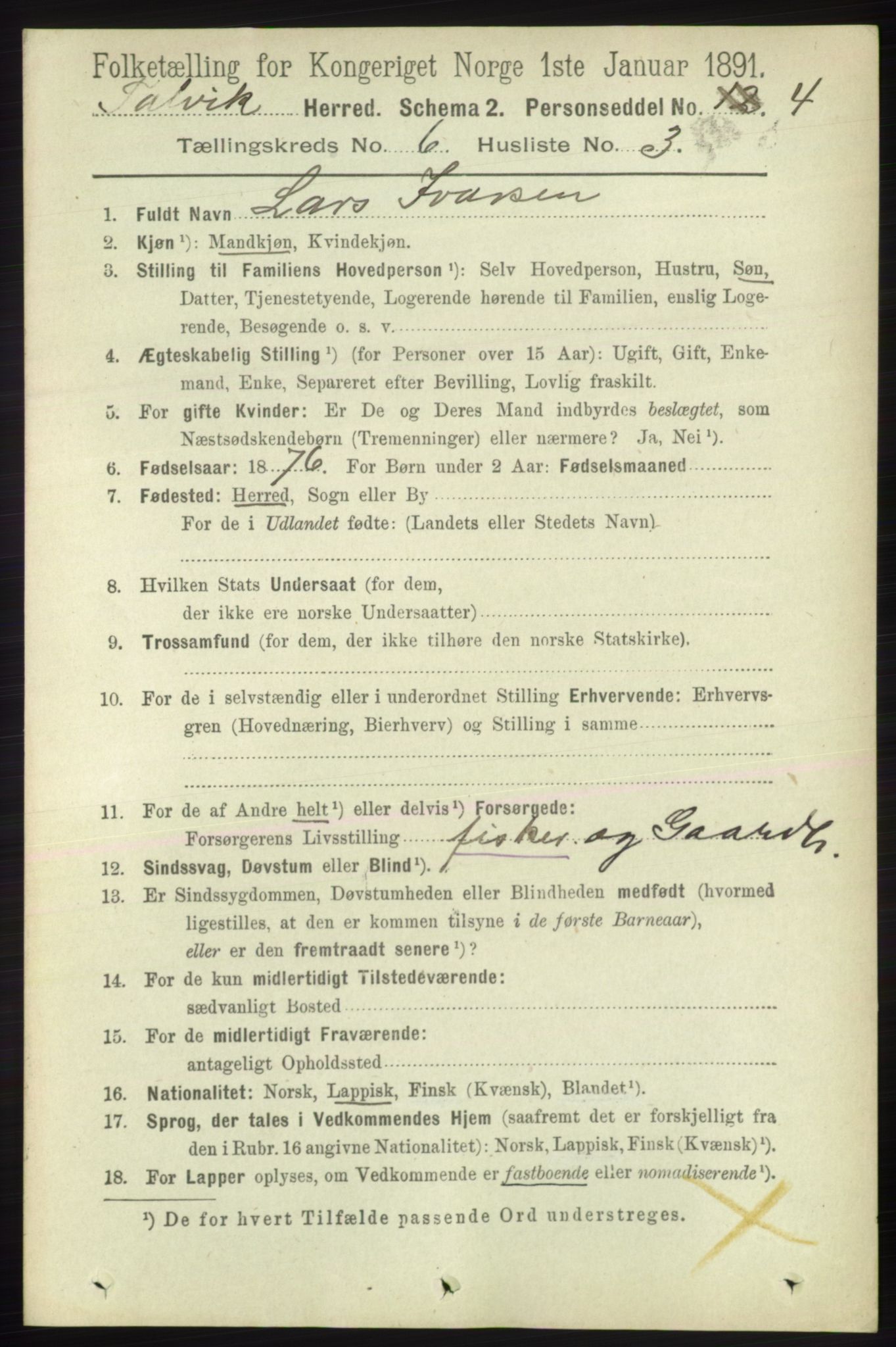 RA, 1891 census for 2013 Talvik, 1891, p. 1626