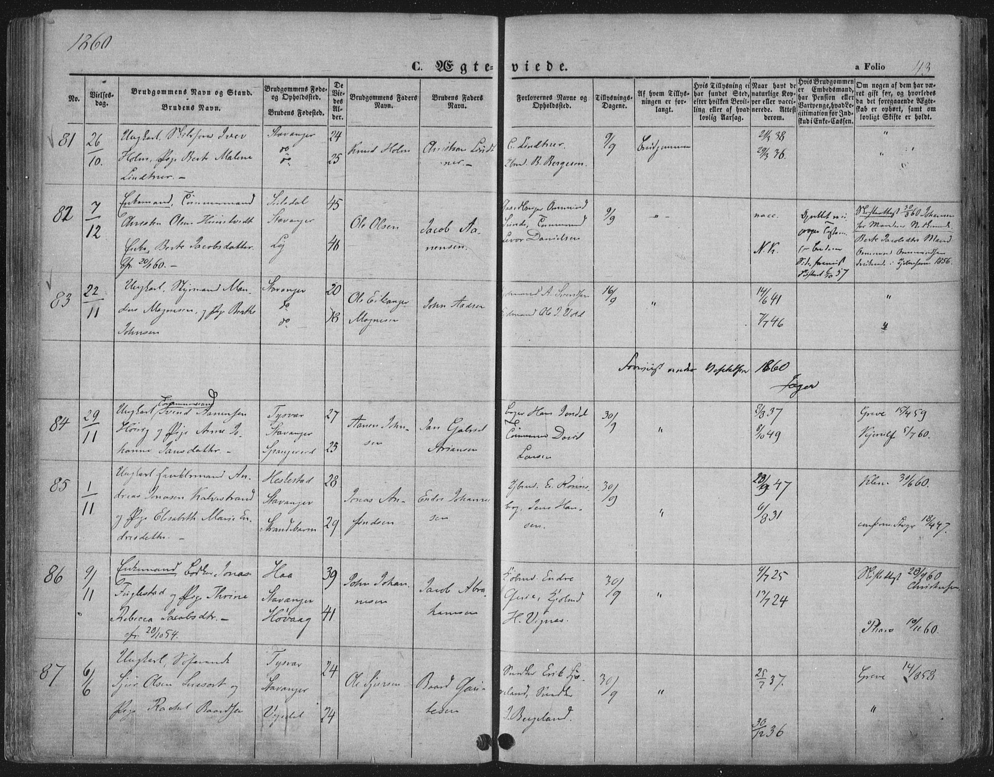 Domkirken sokneprestkontor, SAST/A-101812/001/30/30BA/L0019: Parish register (official) no. A 18, 1857-1877, p. 43