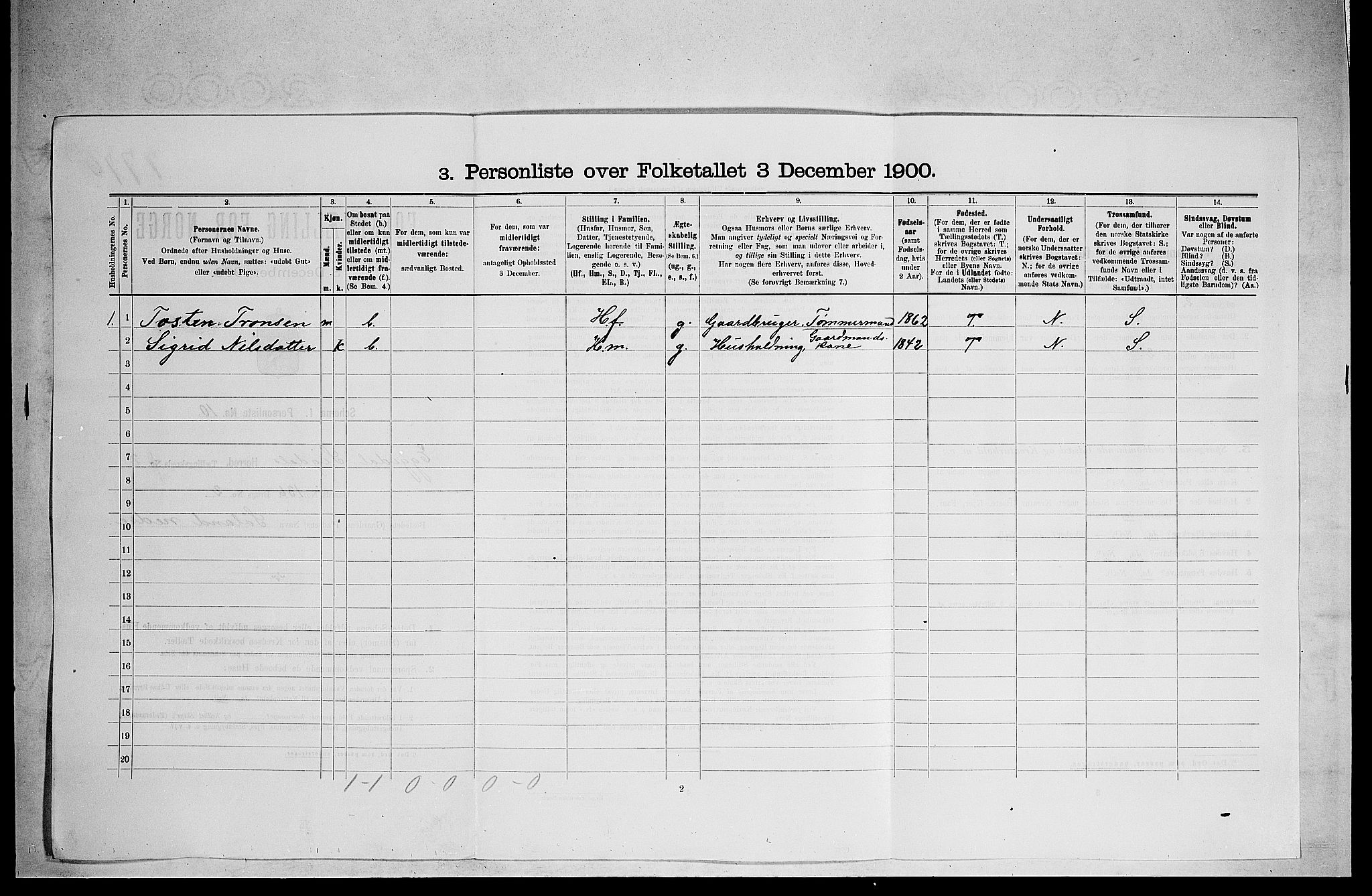 RA, 1900 census for Sigdal, 1900, p. 1892