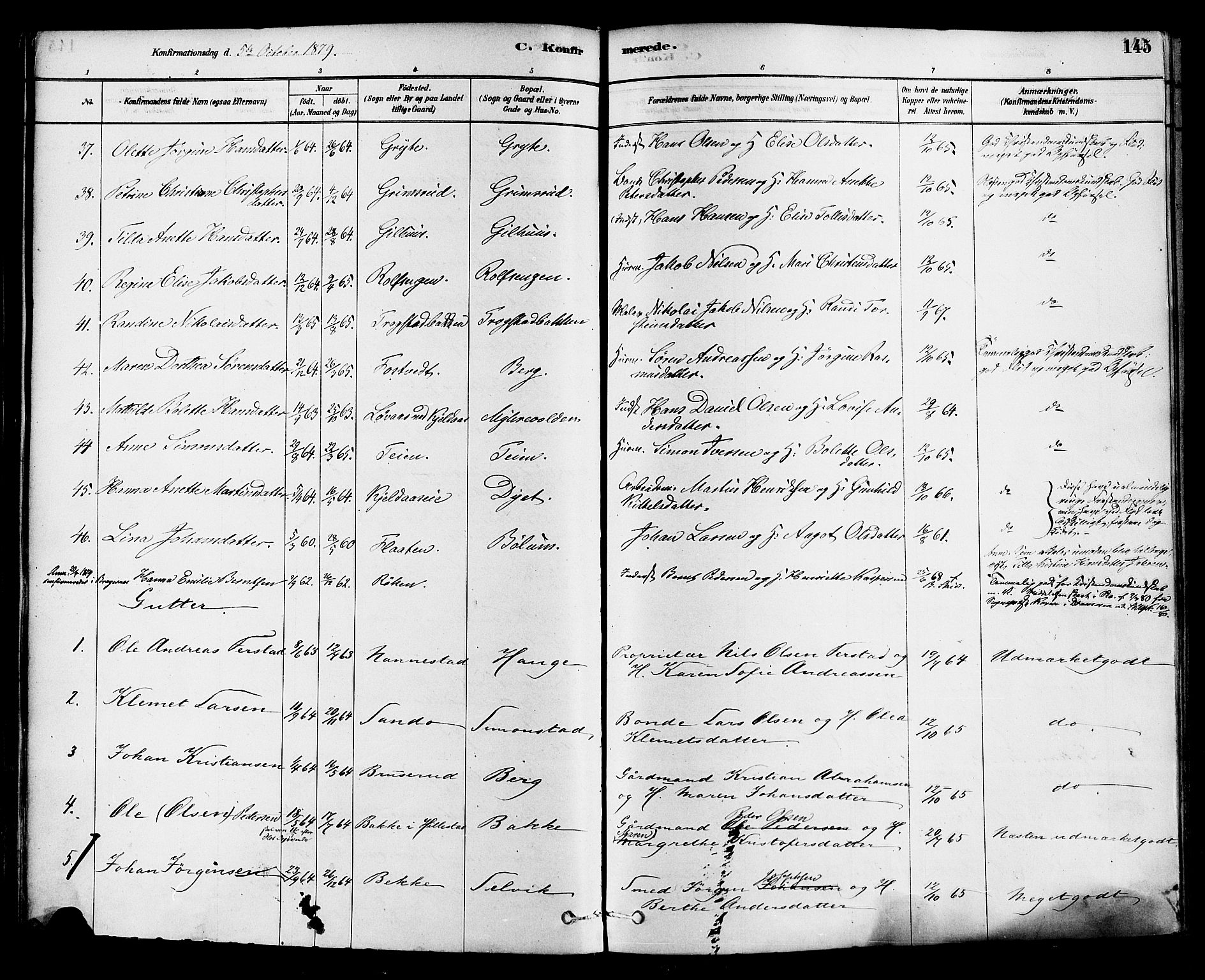 Sande Kirkebøker, SAKO/A-53/F/Fa/L0006: Parish register (official) no. 6, 1878-1888, p. 145
