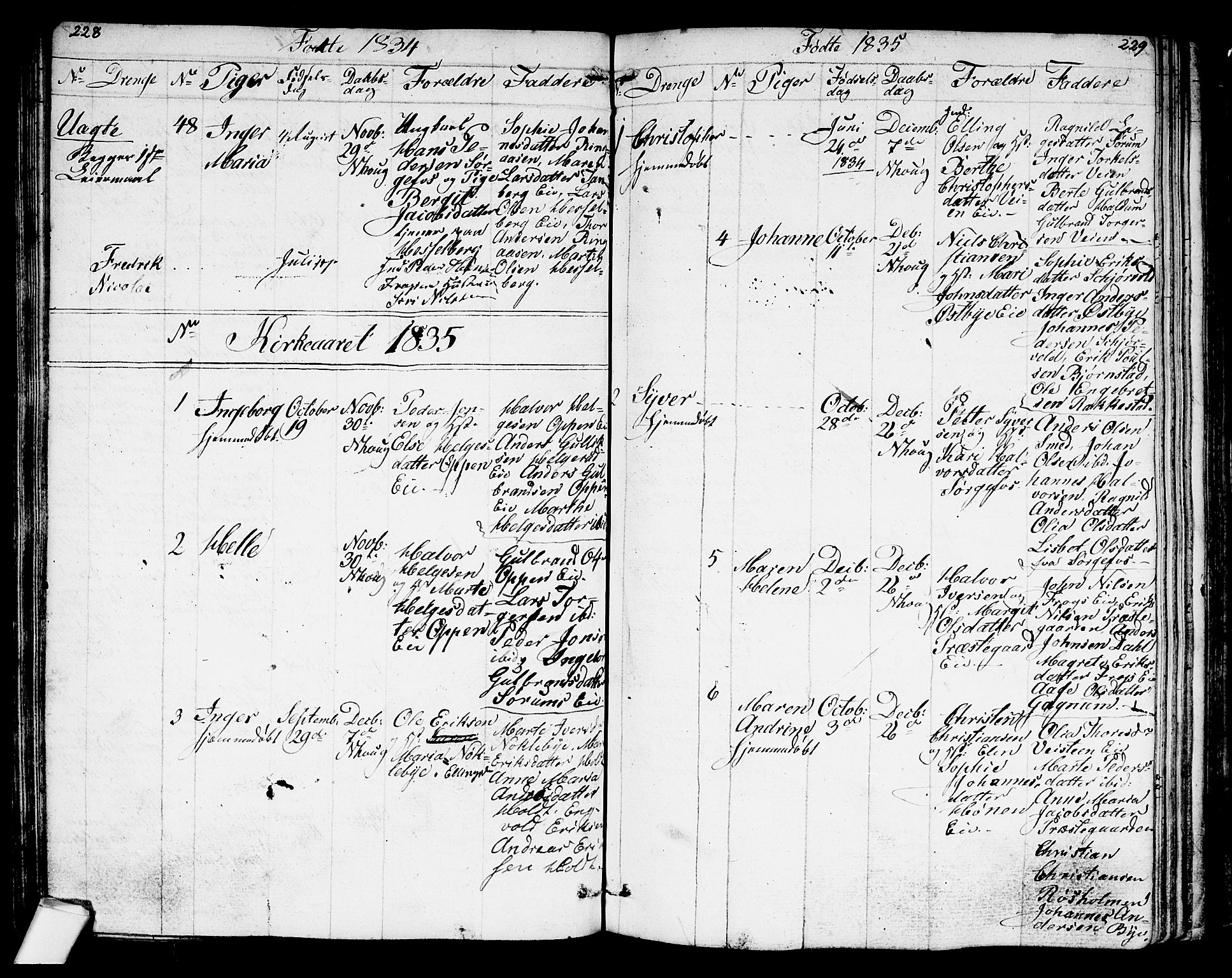 Norderhov kirkebøker, AV/SAKO-A-237/G/Ga/L0004: Parish register (copy) no. I 4, 1824-1849, p. 228-229