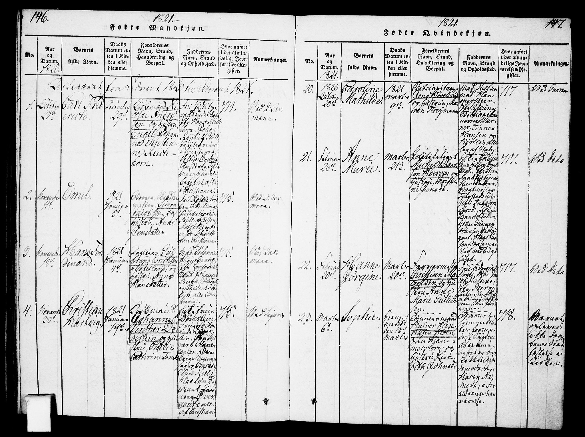 Oslo domkirke Kirkebøker, SAO/A-10752/F/Fa/L0007: Parish register (official) no. 7, 1817-1824, p. 146-147