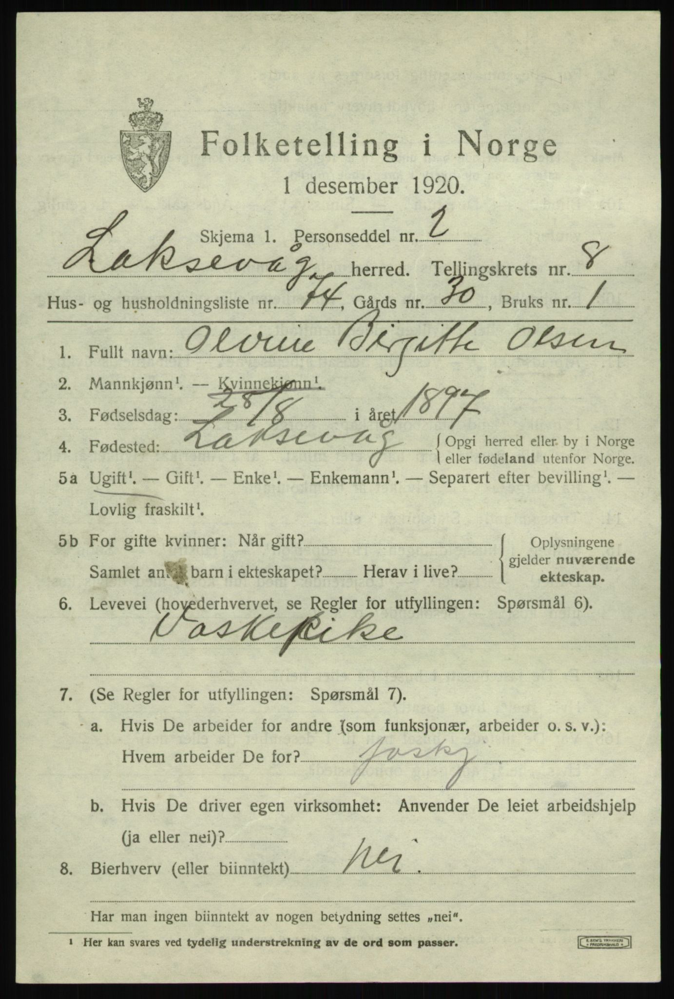 SAB, 1920 census for Laksevåg, 1920, p. 19410