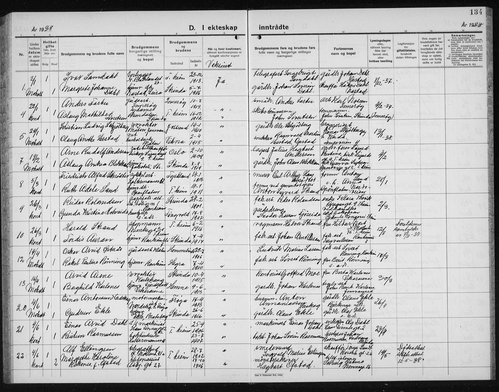 Ministerialprotokoller, klokkerbøker og fødselsregistre - Sør-Trøndelag, AV/SAT-A-1456/607/L0327: Parish register (copy) no. 607C01, 1930-1939, p. 134