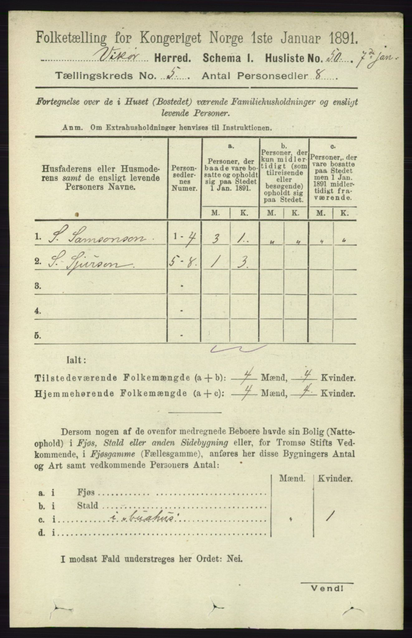 RA, 1891 census for 1238 Vikør, 1891, p. 1407