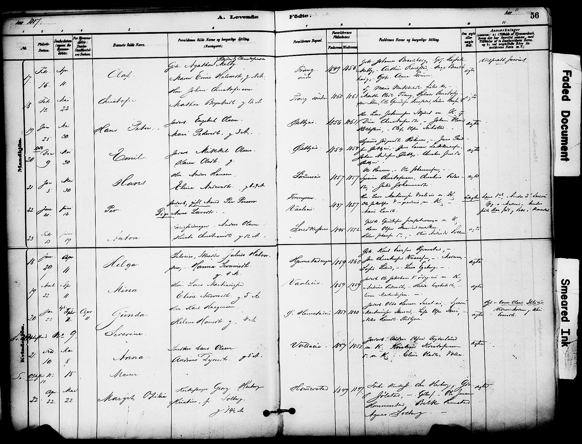 Stange prestekontor, AV/SAH-PREST-002/K/L0017: Parish register (official) no. 17, 1880-1893, p. 56