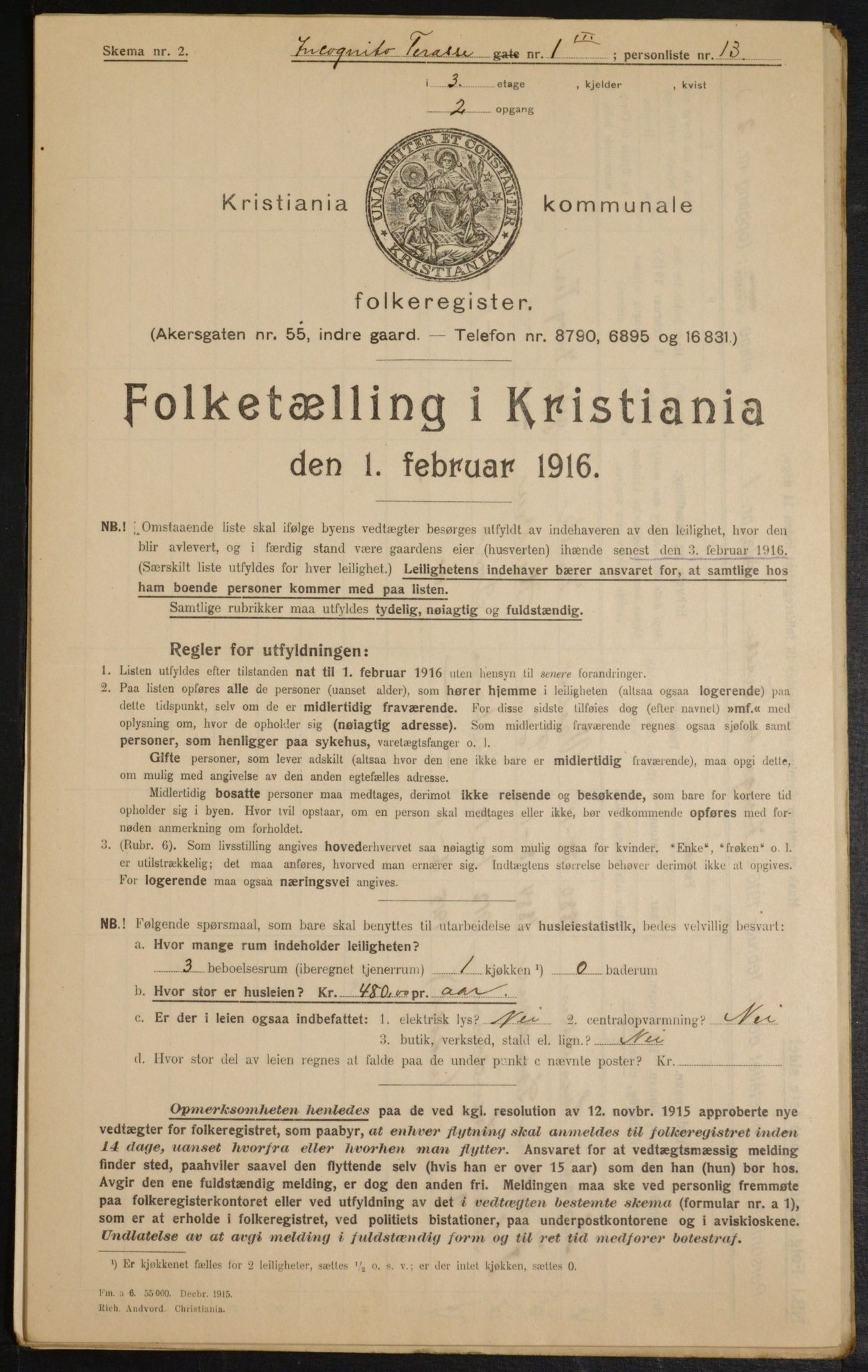 OBA, Municipal Census 1916 for Kristiania, 1916, p. 45300