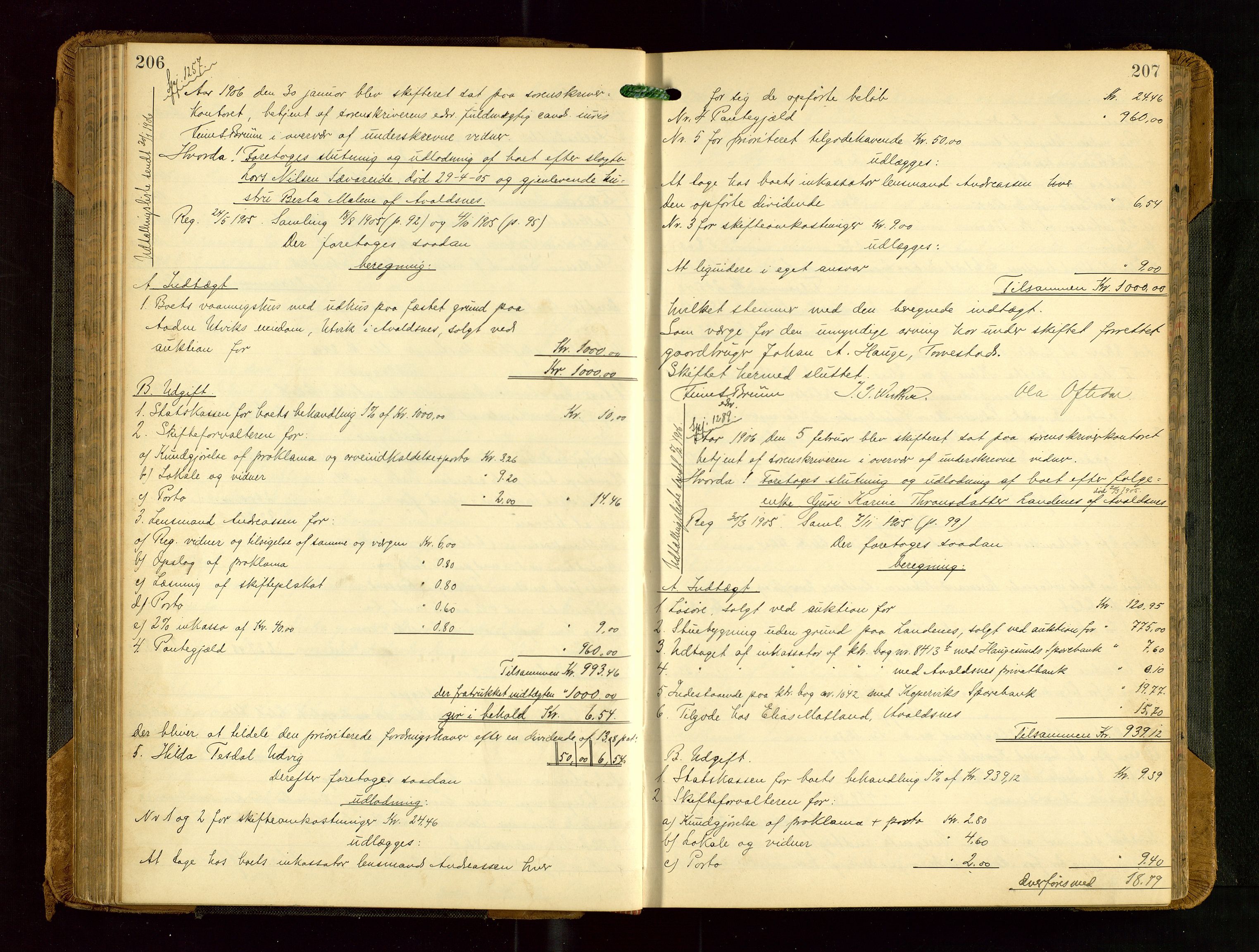 Karmsund sorenskriveri, AV/SAST-A-100311/01/IV/IVGB/L0001: SKIFTEUTLODNINGSPROTOKOLL, 1904-1911, p. 206-207