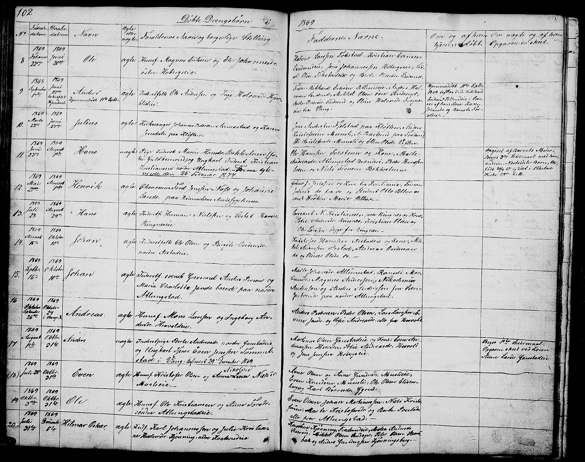 Stange prestekontor, SAH/PREST-002/L/L0002: Parish register (copy) no. 2, 1838-1879, p. 102