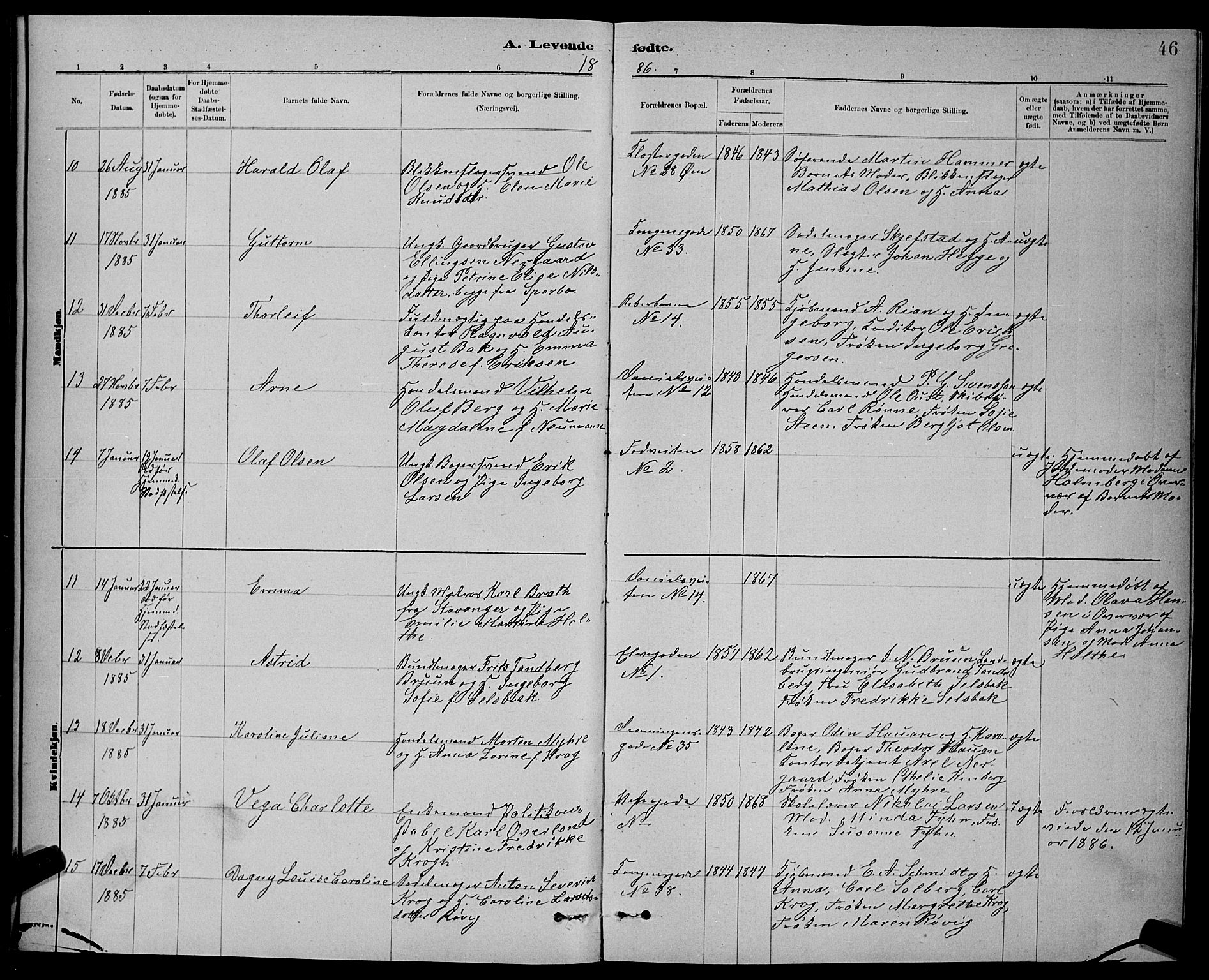 Ministerialprotokoller, klokkerbøker og fødselsregistre - Sør-Trøndelag, SAT/A-1456/601/L0092: Parish register (copy) no. 601C10, 1884-1897, p. 46