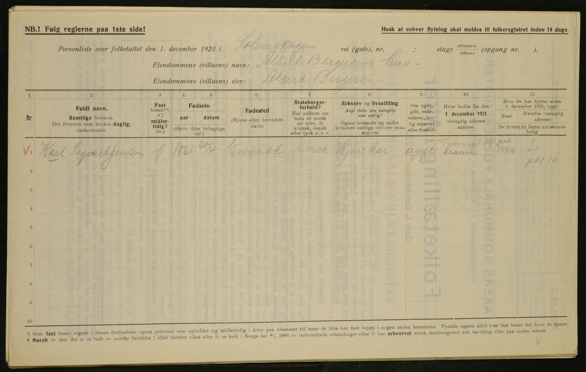 , Municipal Census 1923 for Aker, 1923, p. 31110