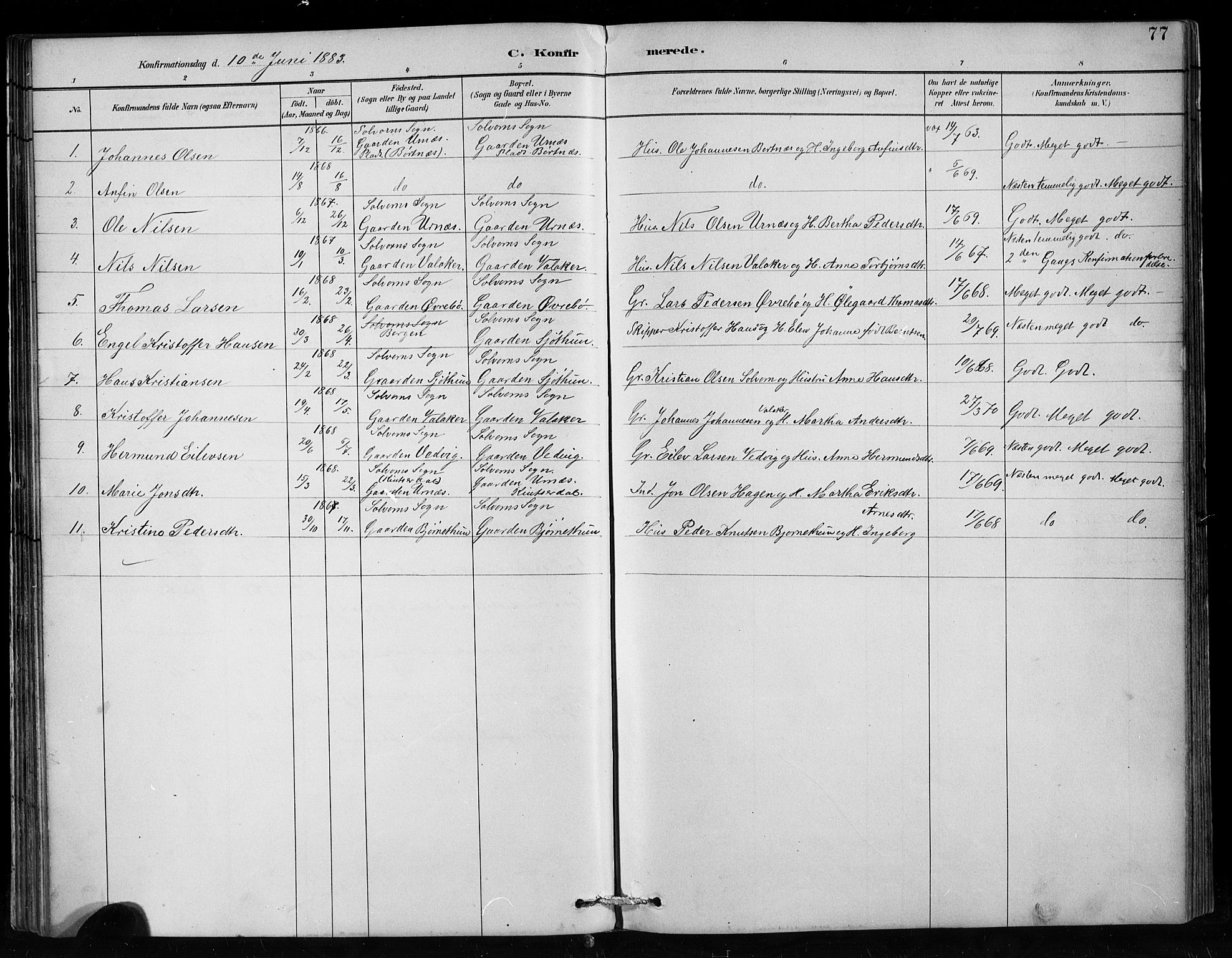 Hafslo sokneprestembete, AV/SAB-A-80301/H/Hab/Habc/L0001: Parish register (copy) no. C 1, 1882-1908, p. 77