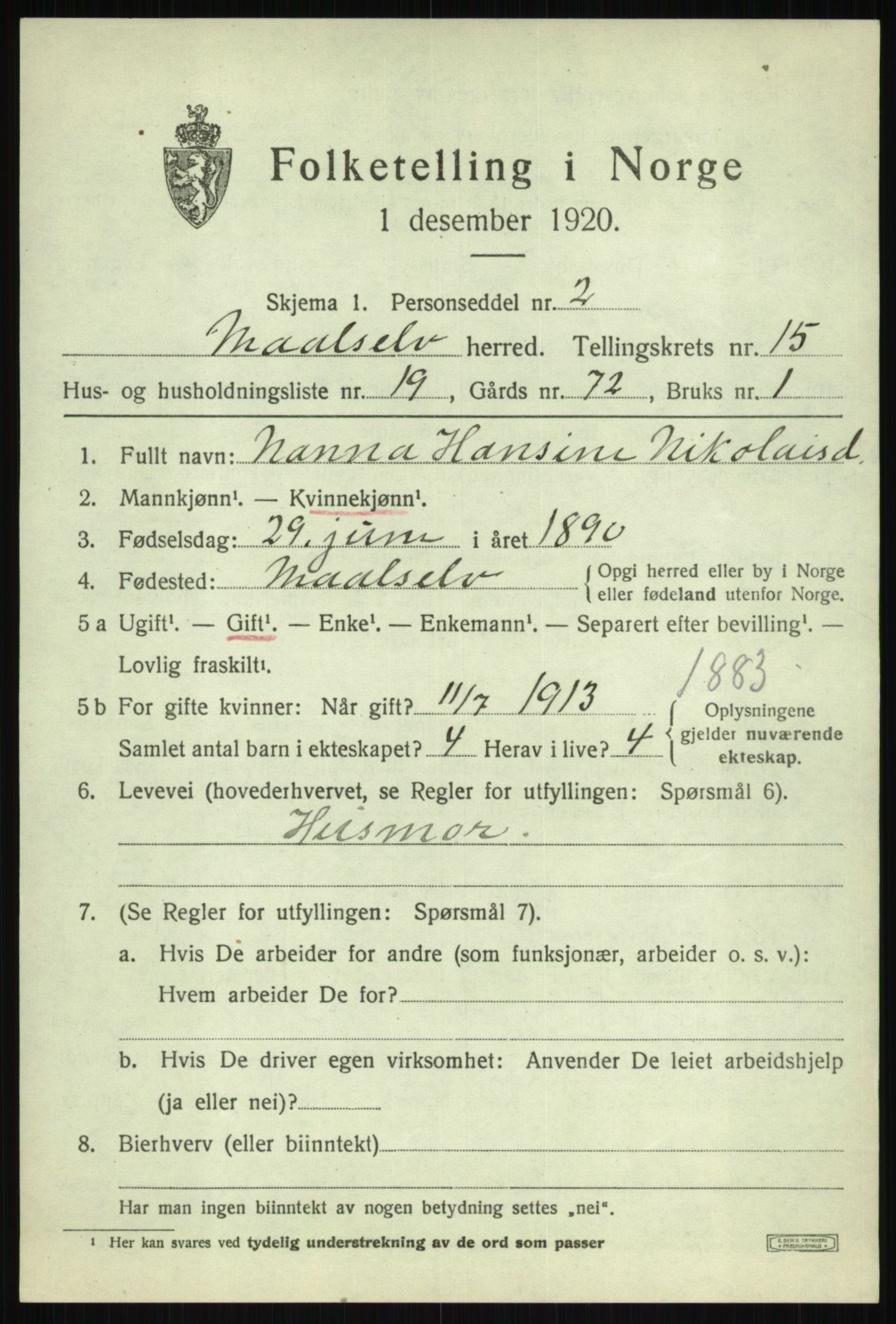 SATØ, 1920 census for Målselv, 1920, p. 7867