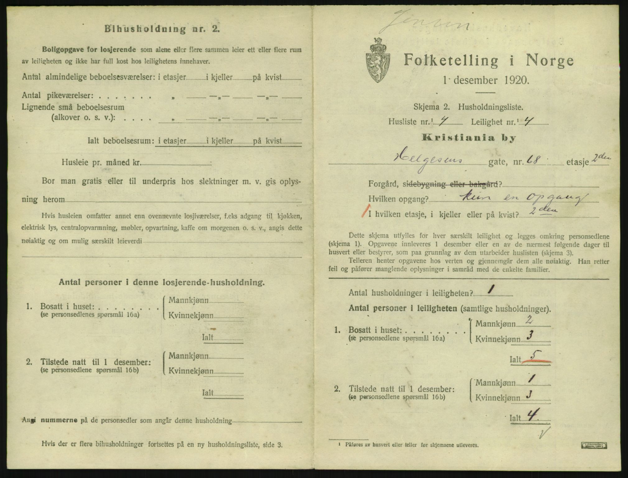 SAO, 1920 census for Kristiania, 1920, p. 39164