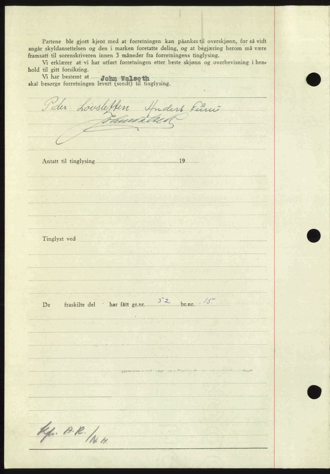 Nordmøre sorenskriveri, AV/SAT-A-4132/1/2/2Ca: Mortgage book no. A104, 1947-1947, Diary no: : 1000/1947
