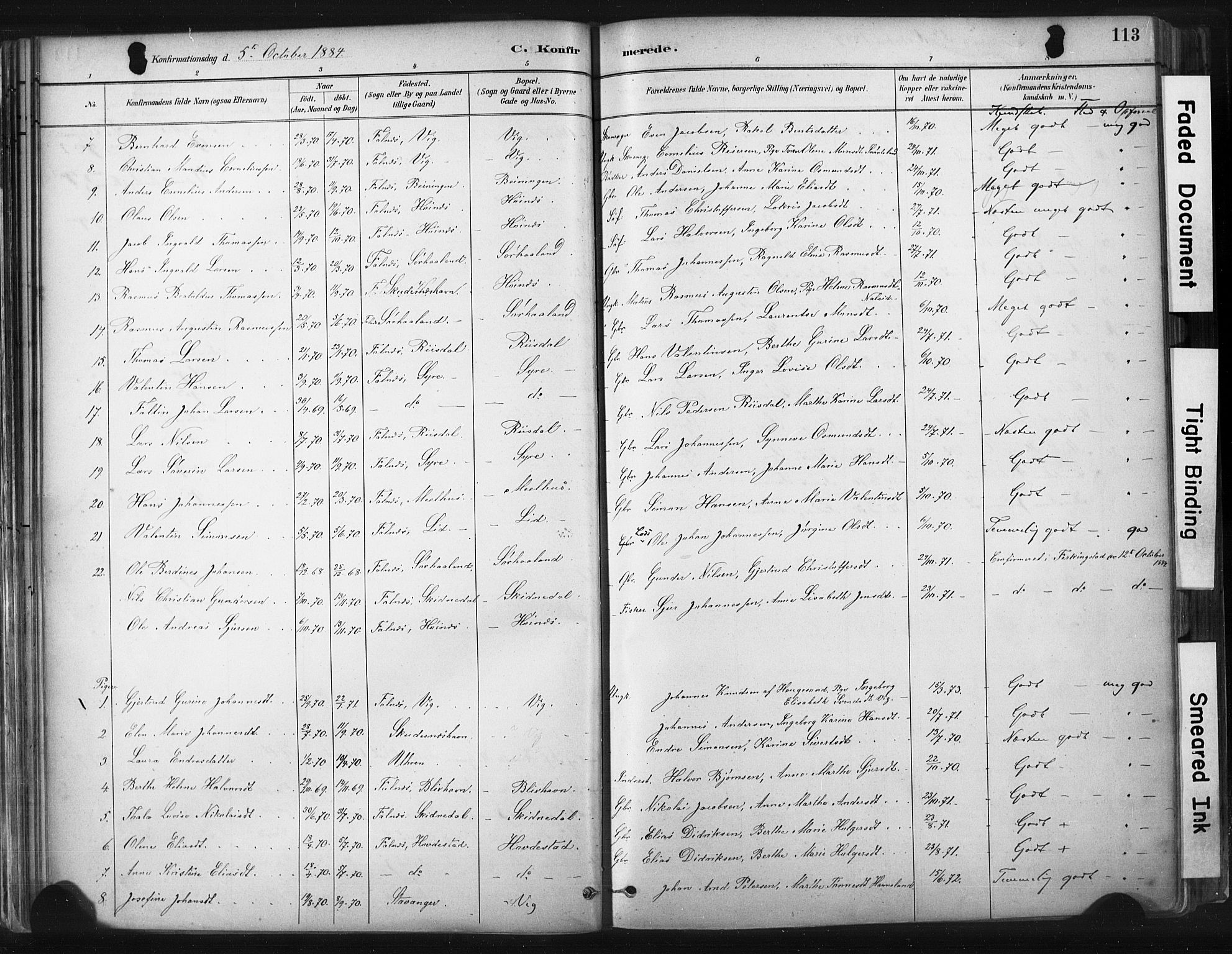 Skudenes sokneprestkontor, AV/SAST-A -101849/H/Ha/Haa/L0009: Parish register (official) no. A 6, 1882-1912, p. 113