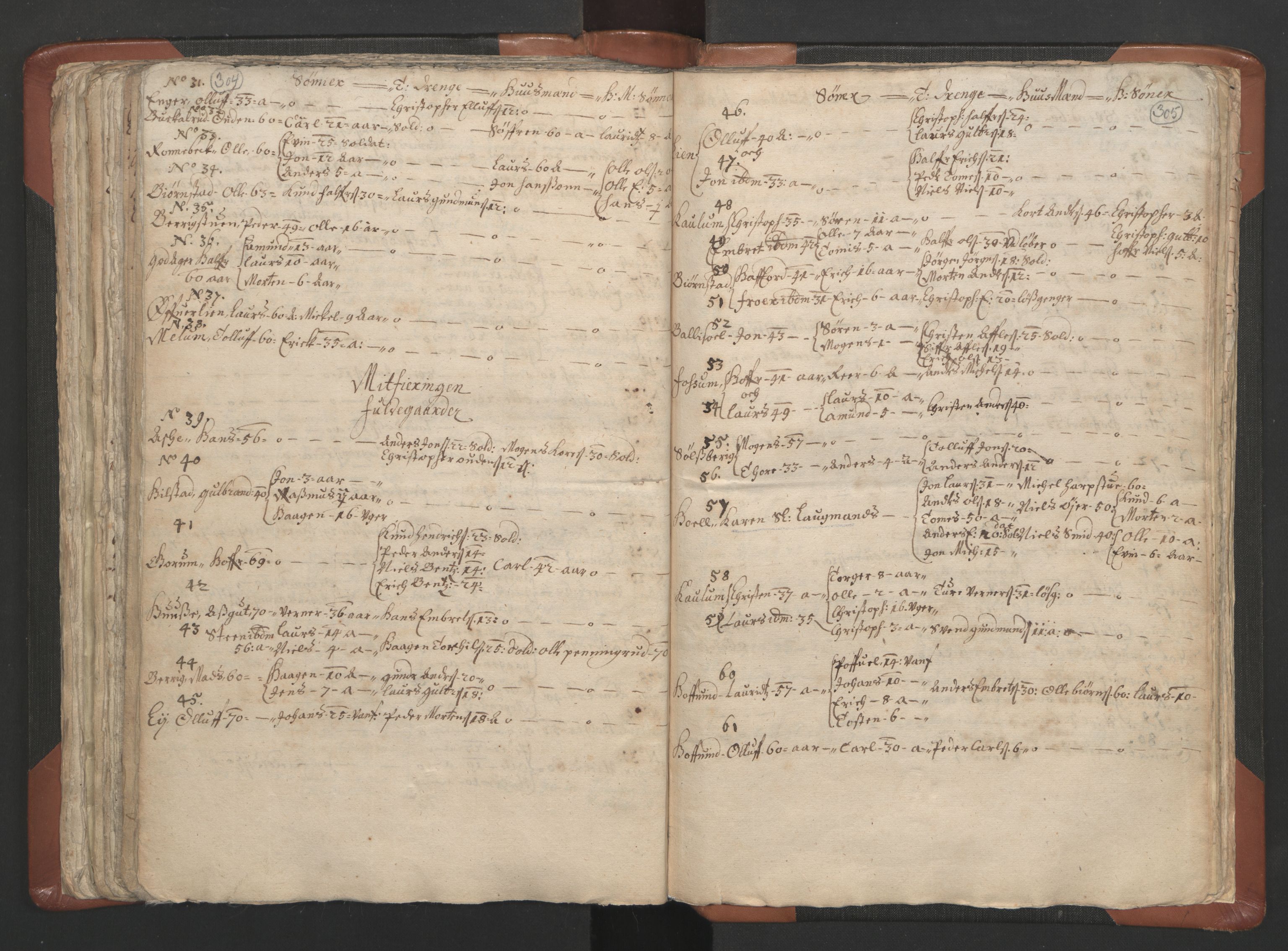 RA, Vicar's Census 1664-1666, no. 5: Hedmark deanery, 1664-1666, p. 304-305