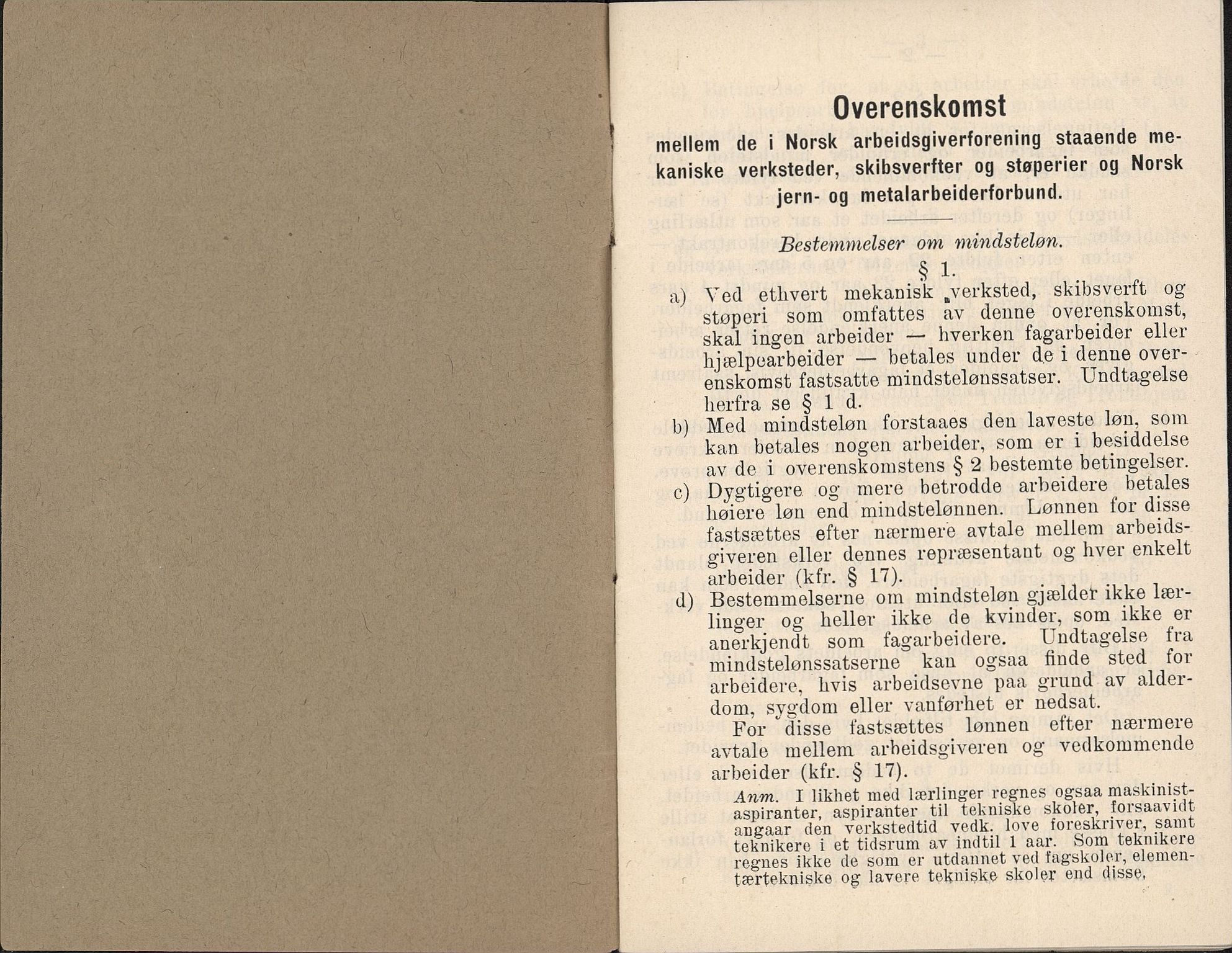 Norsk jern- og metallarbeiderforbund, AAB/ARK-1659/O/L0001/0003: Verkstedsoverenskomsten / Verkstedsoverenskomsten, 1911