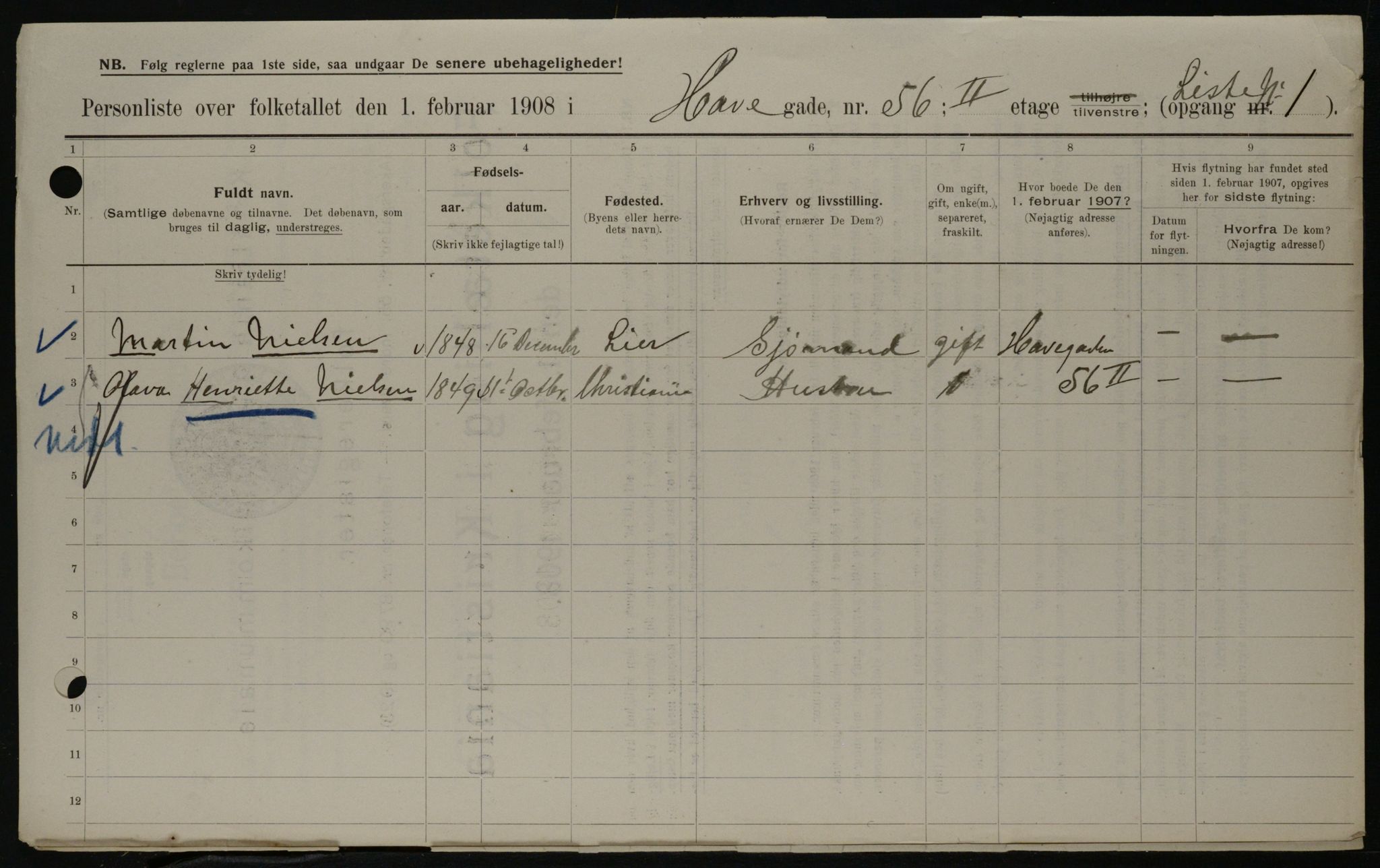 OBA, Municipal Census 1908 for Kristiania, 1908, p. 30715