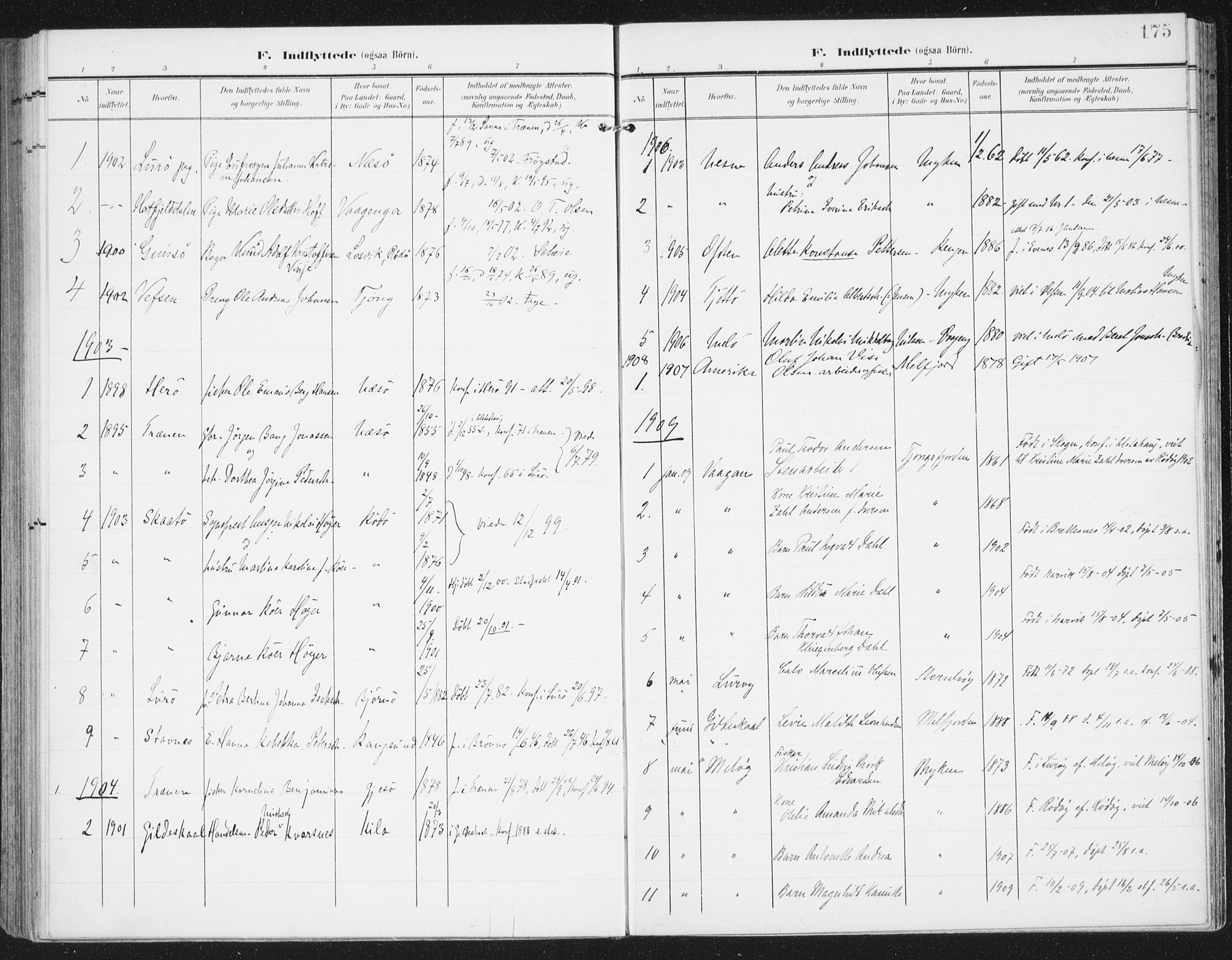 Ministerialprotokoller, klokkerbøker og fødselsregistre - Nordland, SAT/A-1459/841/L0612: Parish register (official) no. 841A15, 1902-1910, p. 175