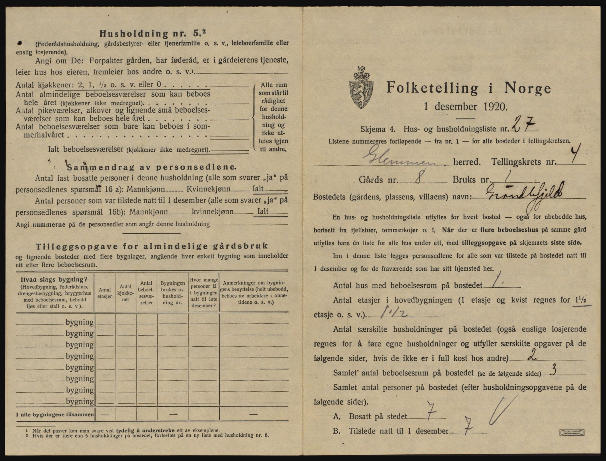 SAO, 1920 census for Glemmen, 1920, p. 1511