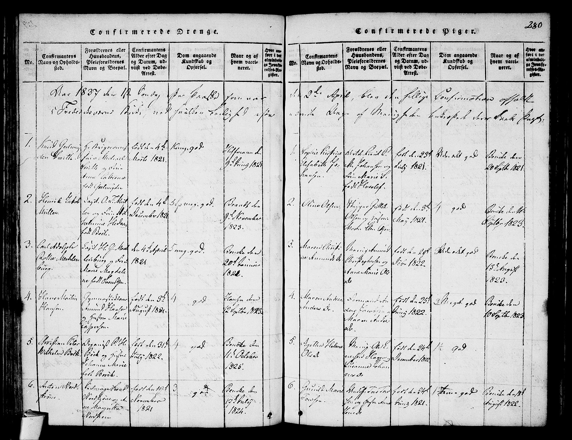 Stavern kirkebøker, AV/SAKO-A-318/F/Fa/L0006: Parish register (official) no. 6, 1816-1839, p. 280