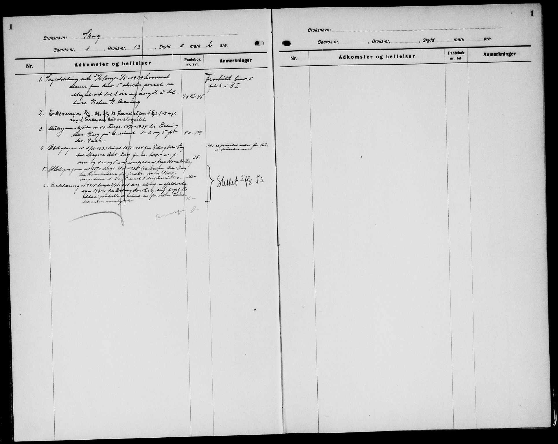 Nord-Østerdal tingrett, SAH/TING-020/H/Ha/Hah/L0053: Mortgage register no. 6, 1929, p. 1